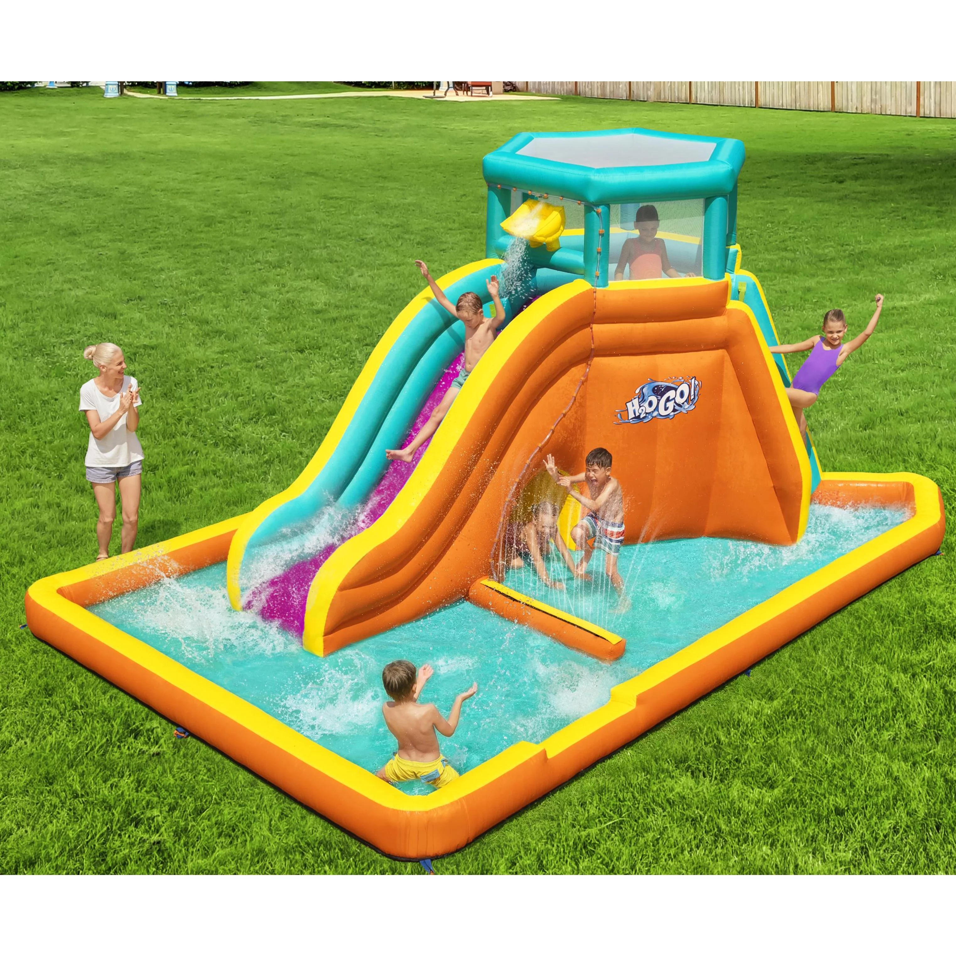 Bestway H2OGO! Tidal Tower Slide Kids Backyard Inflatable Water Park w/ Slide and Air Blower