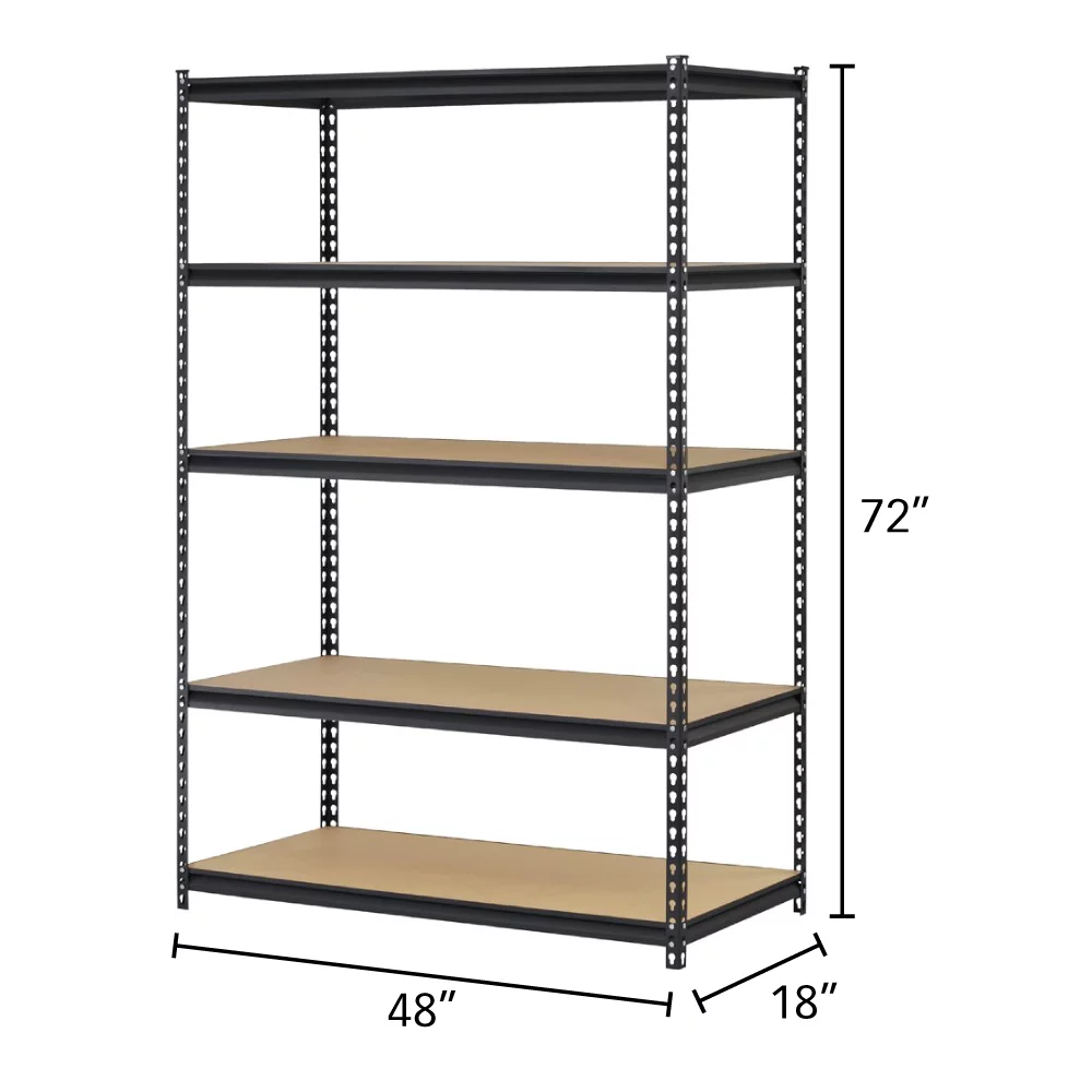 Muscle Rack 48″W x 18″D x 72″H, 5-Tier Steel Shelving, 4,000 lbs. Total Capacity; Black