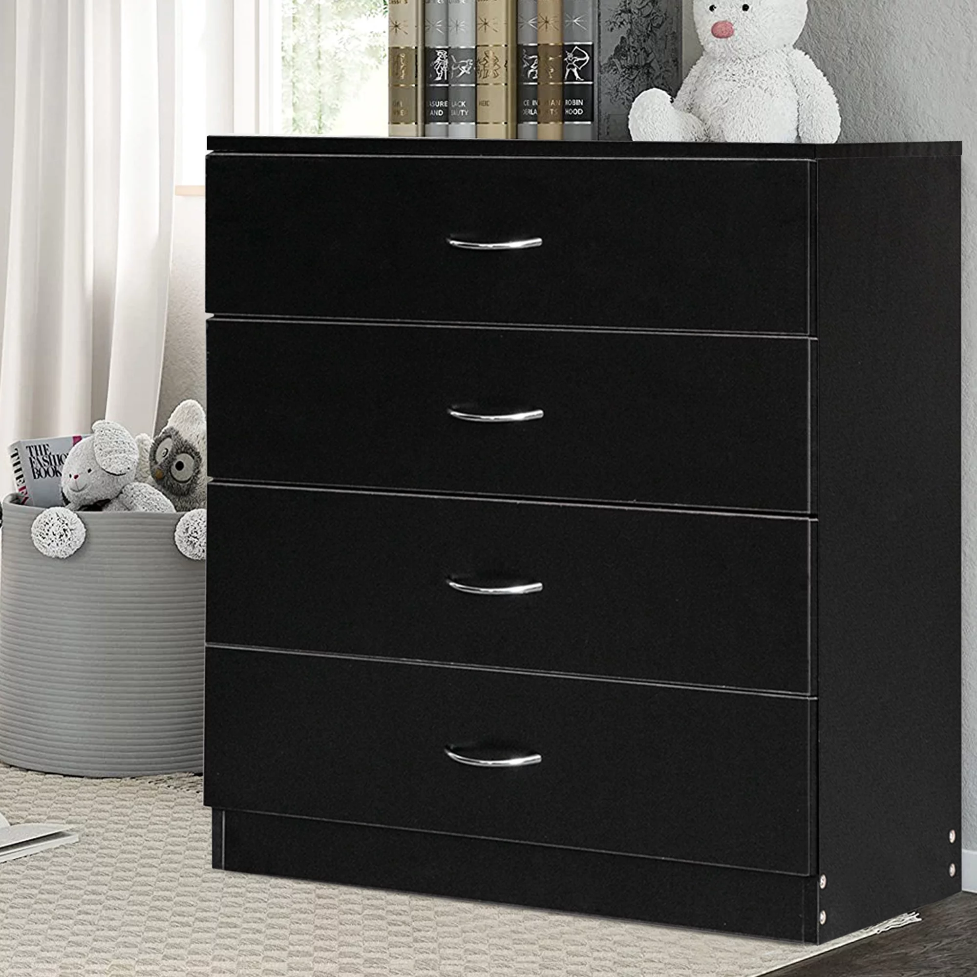 Segmart Black 4 Drawer Dresser for Small Space, Wood Storage Cabinet for Living Room, Chest of Drawers with Metal Handle for Bedroom