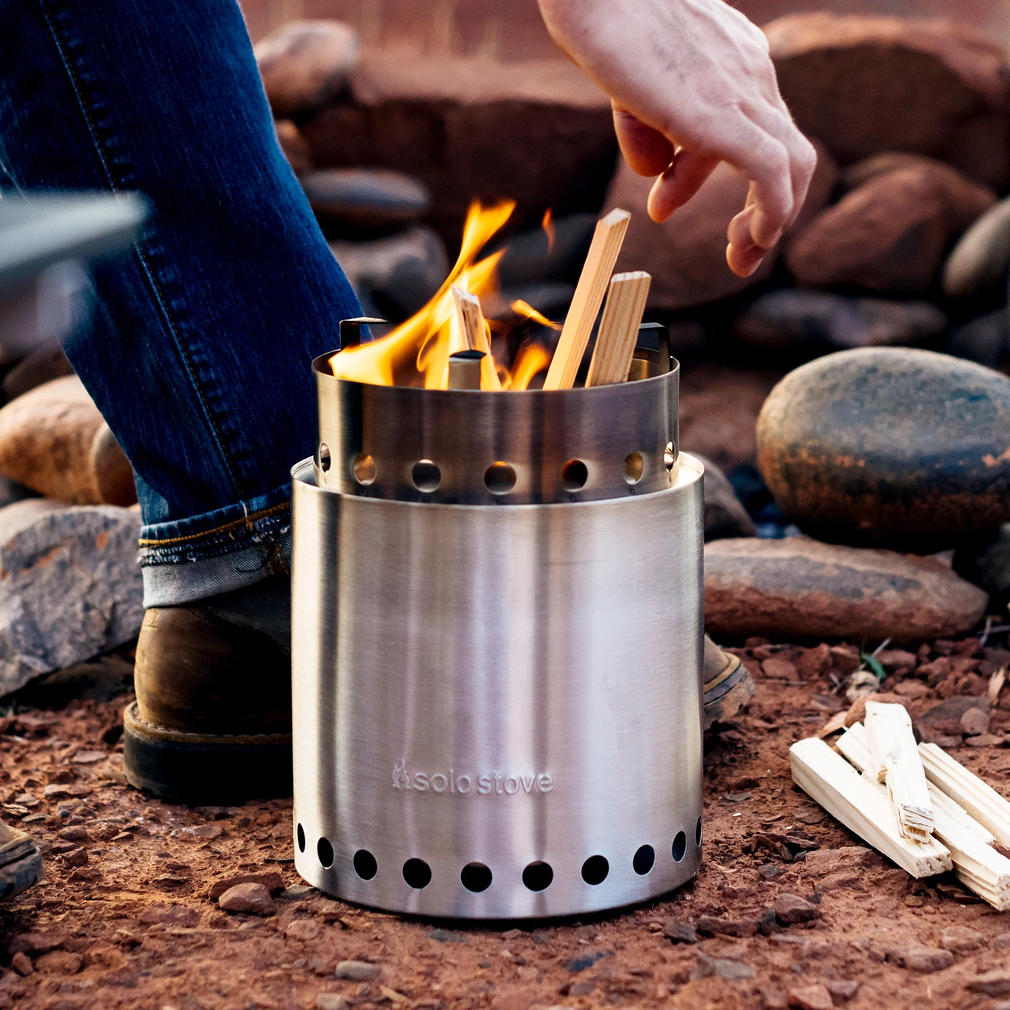 Solo Stove Campfire, Portable Camping Hiking, Backpacking and Survival Stove, Powerful Efficient Wood Burning and Low Smoke, 4+ People, Stainless Steel