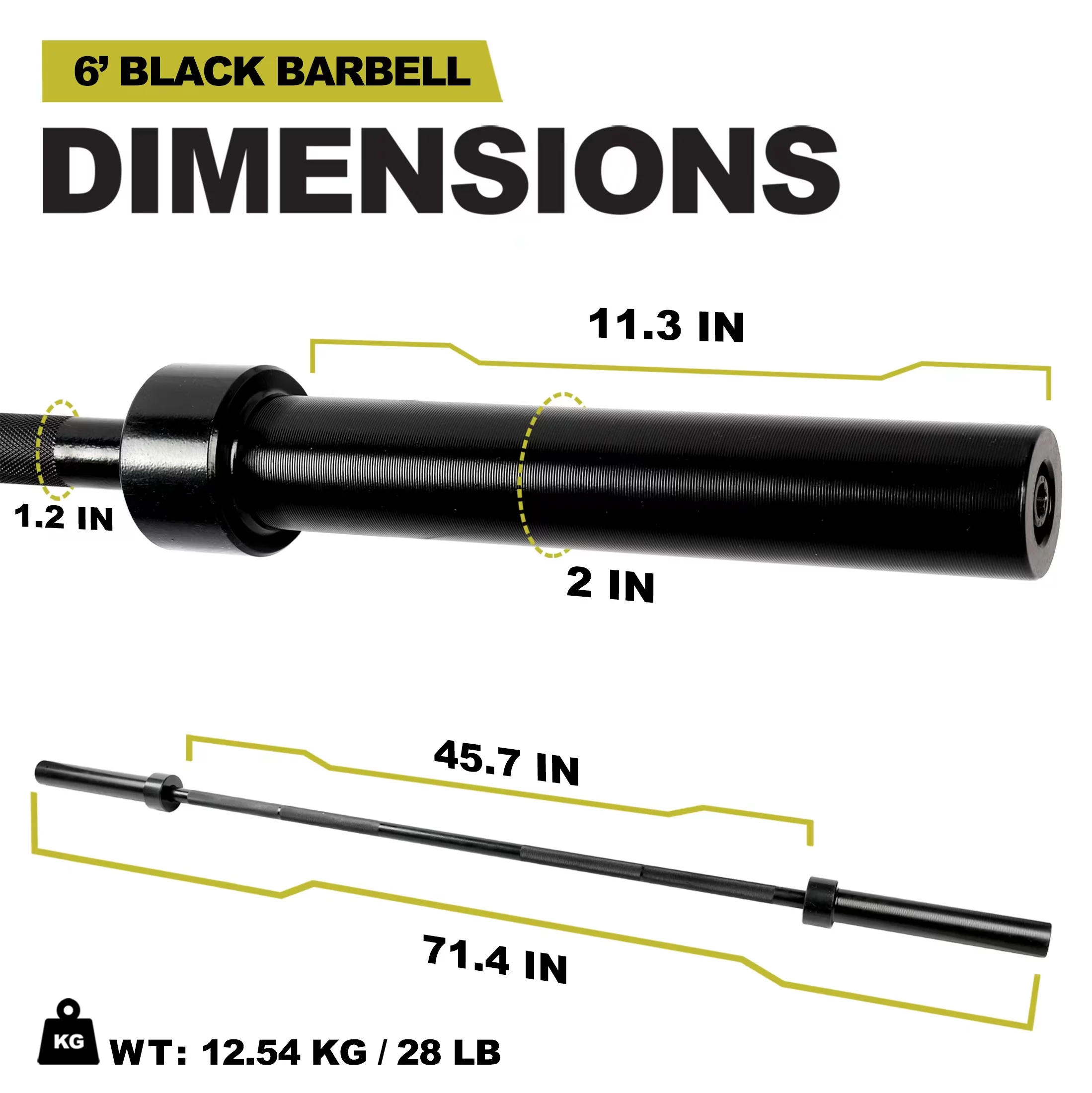 PRCTZ, 2-Inch Olympic Barbell Weight Bar, 7ft, 700-Pound Capacity