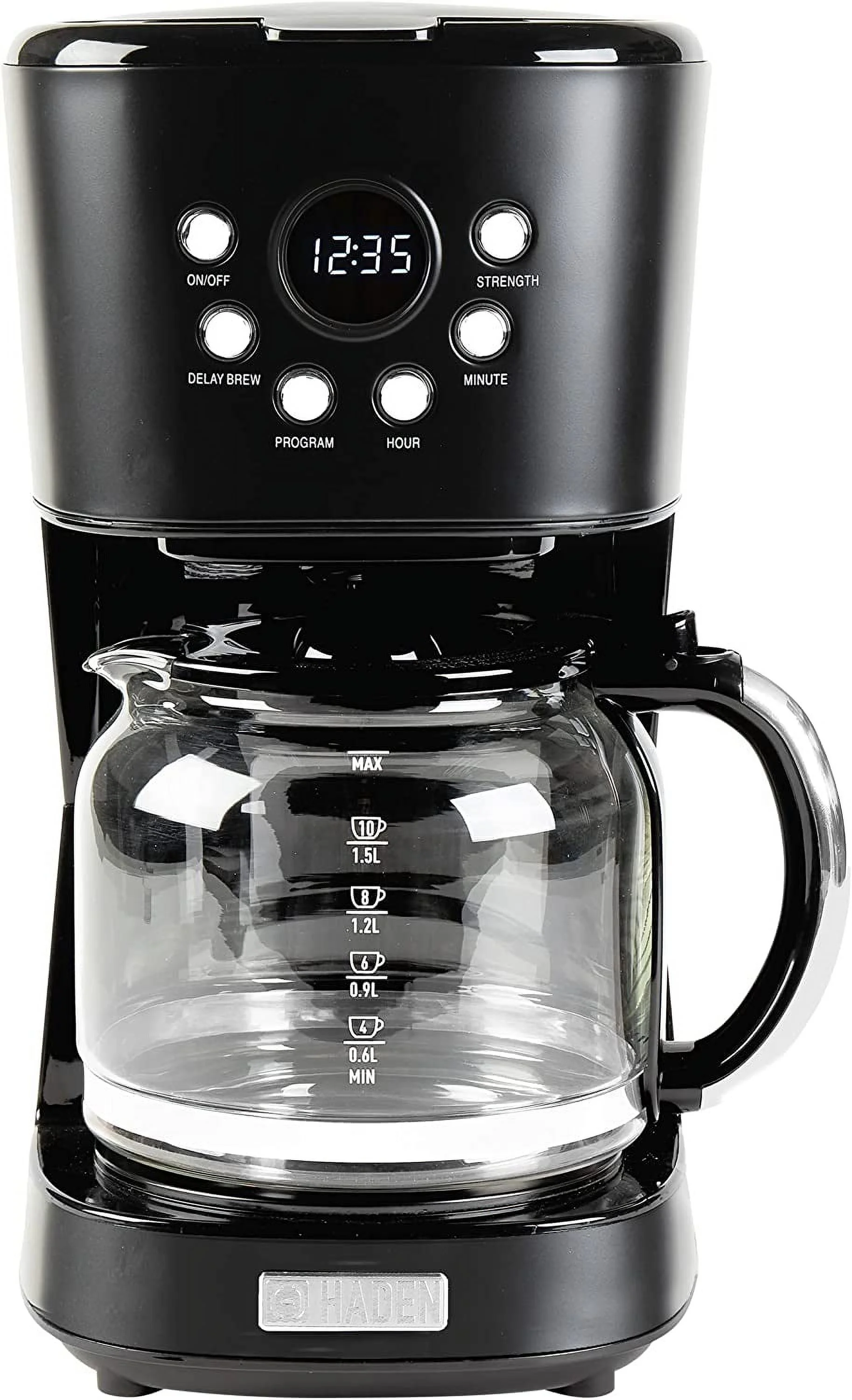 ONKER 75098 Heritage Innovative 12 Cup Capacity Programmable Vintage Retro Home Countertop Coffee Maker Machine with Glass Carafe, Black/Chrome