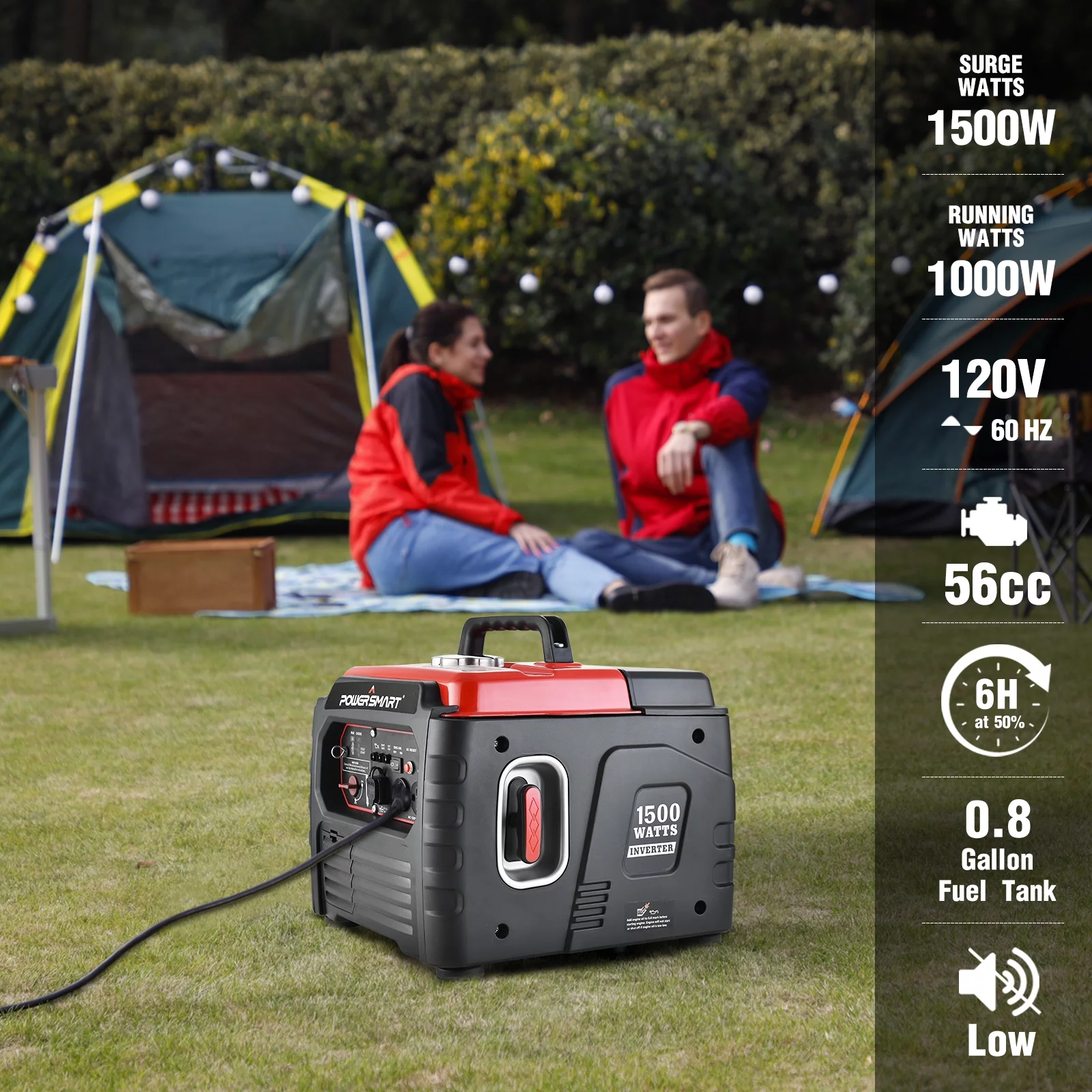 PowerSmart 1500 Watt Gas Inverter Generator Portable for Outdoor Camping/Home Use,Low Noise