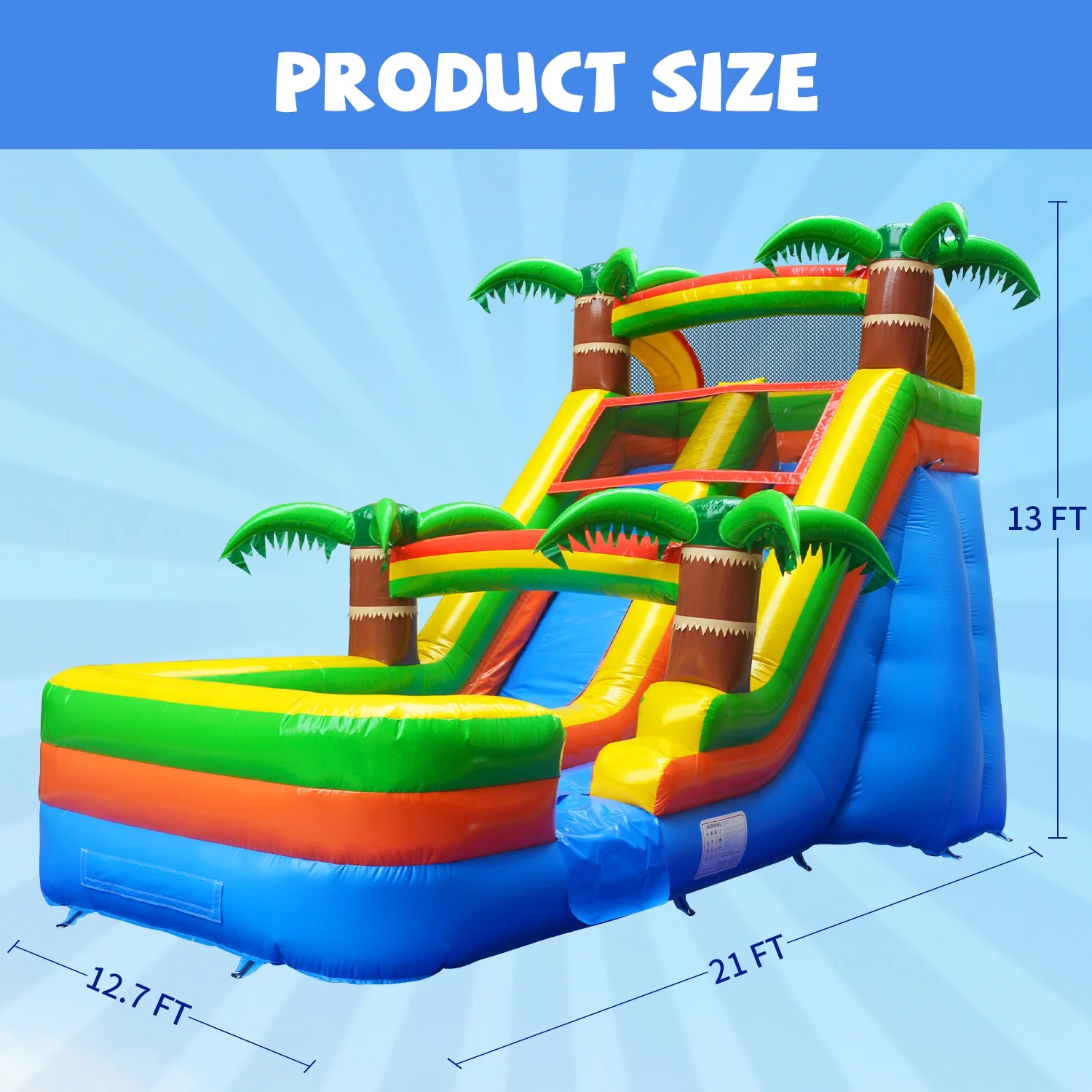 GOOSH 21 ft Inflatable Water Slide with Air Blower, Palm Tree Blow Up Slide for Backyard Outdoor Fun, Inflatable Slides for Kids- Climbing Wall, Slides & Splash Pool, 13’H x 12.7′ W x 21’D