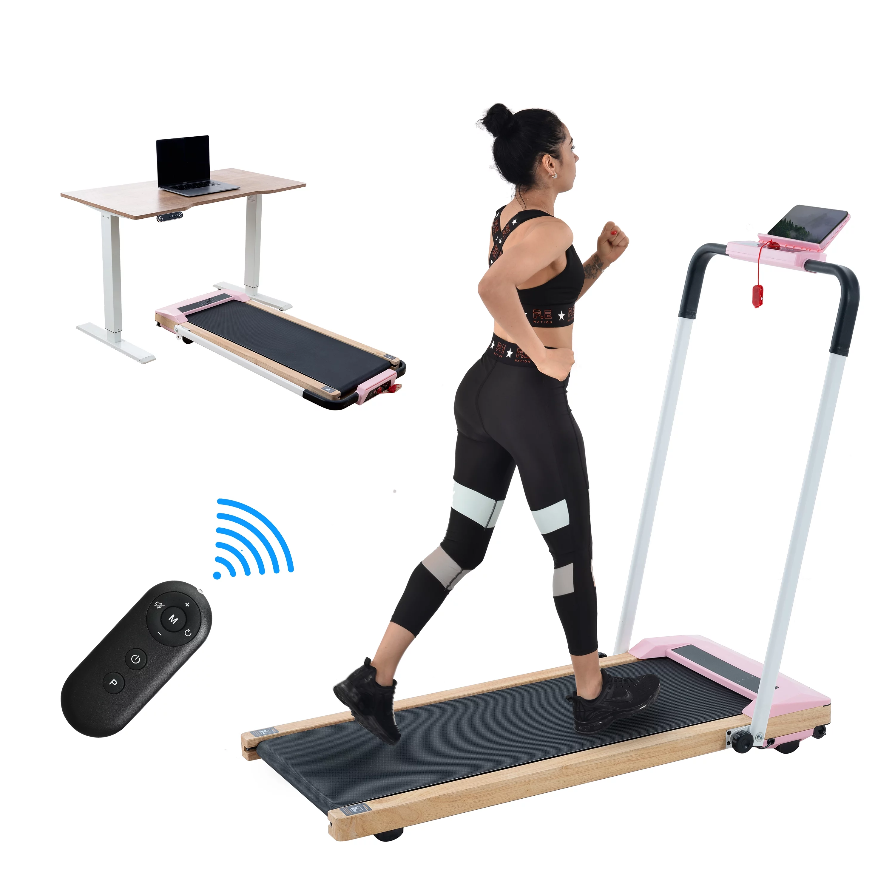 API electric treadmill, folding treadmill, LCD display screen and mat holder; Home Office Gym Stand, 2.25HP Electric . Wood Electric Treadmill with Remote Control, Walking Machine