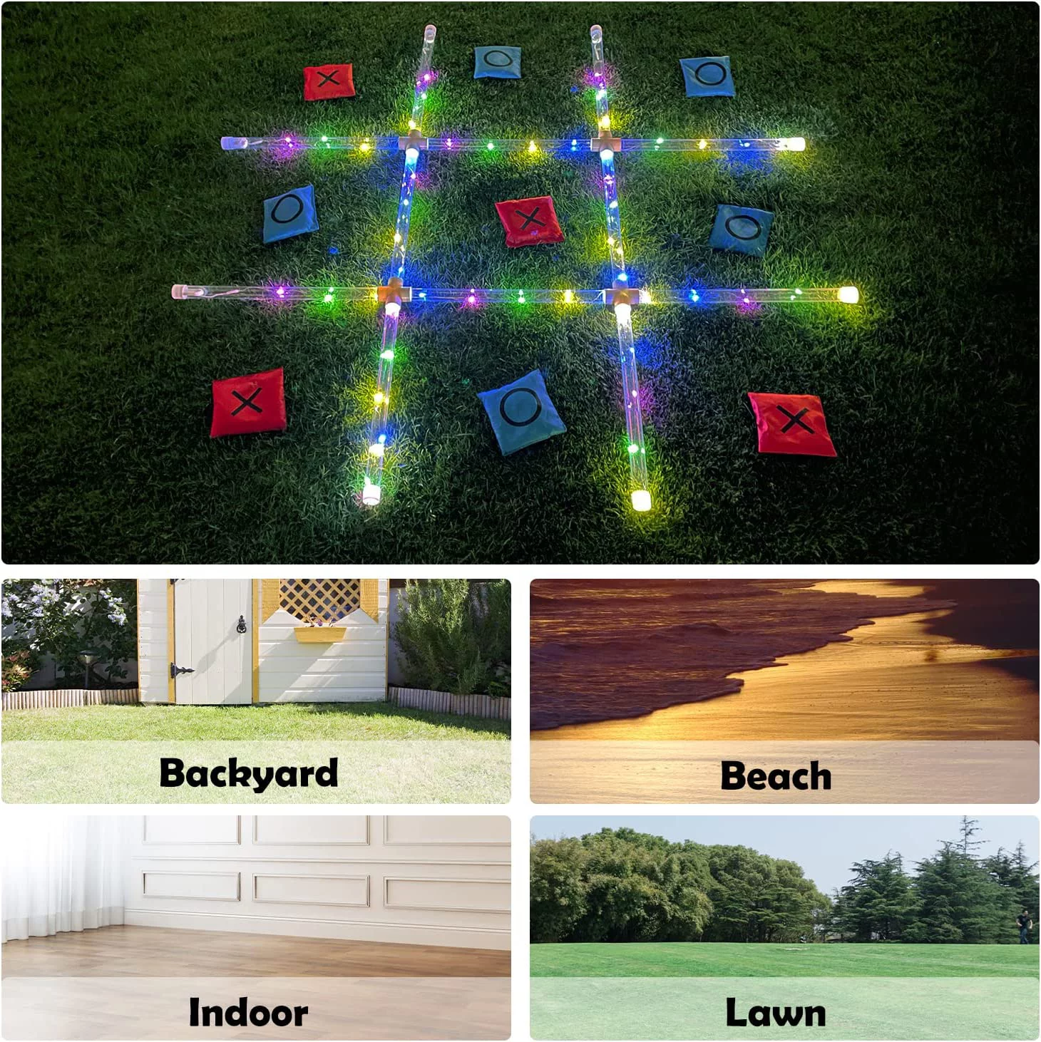 OTTARO Outdoor Games Giant Tic Tac Toe Games, Yard Lawn Toss Games with Light, Glow in Dark Backyard Games for Family Adults and Kids (3ft x 3ft)