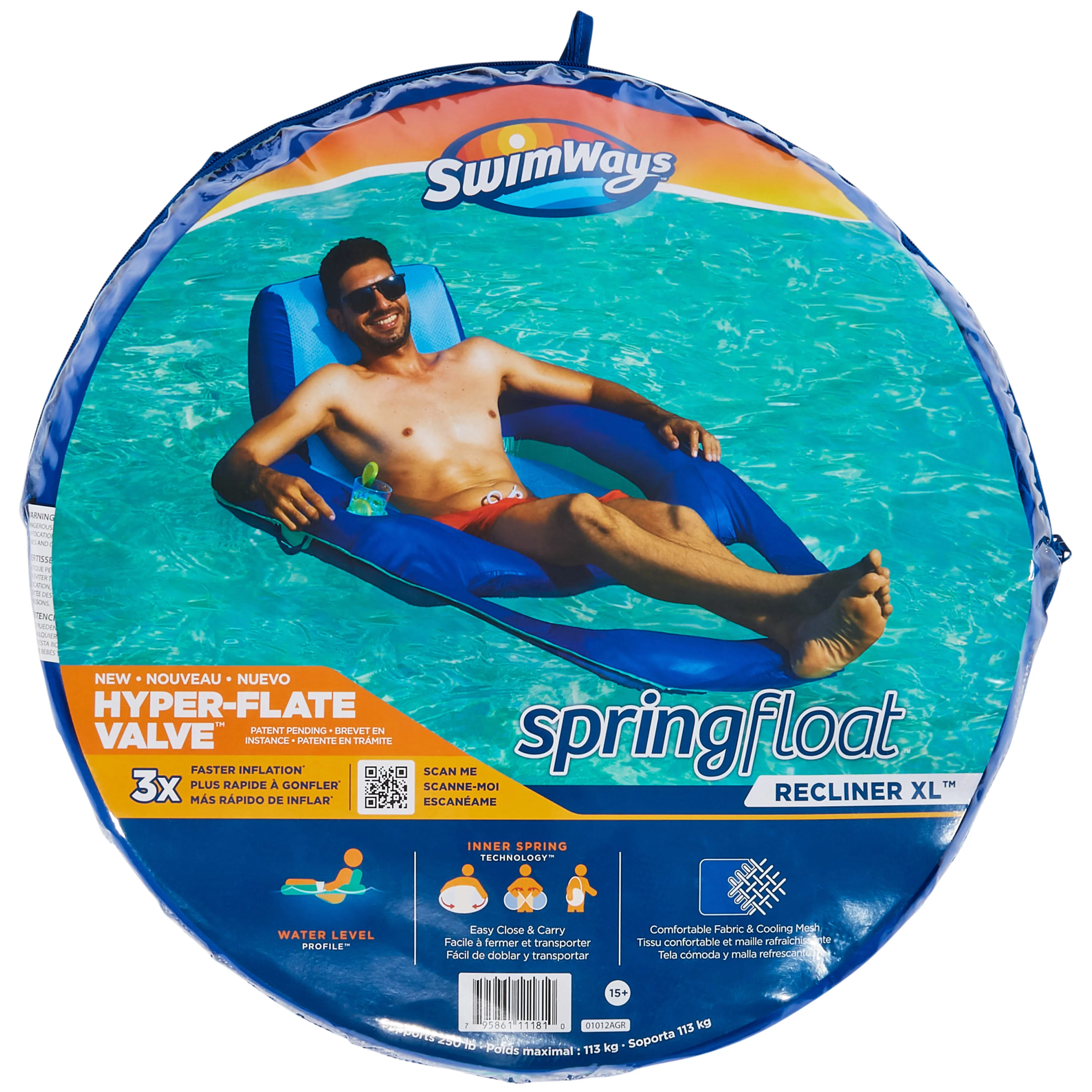 SwimWays Spring Float Recliner XL Inflatable Pool Lounge Chair with Backrest, Pool Float for Adults