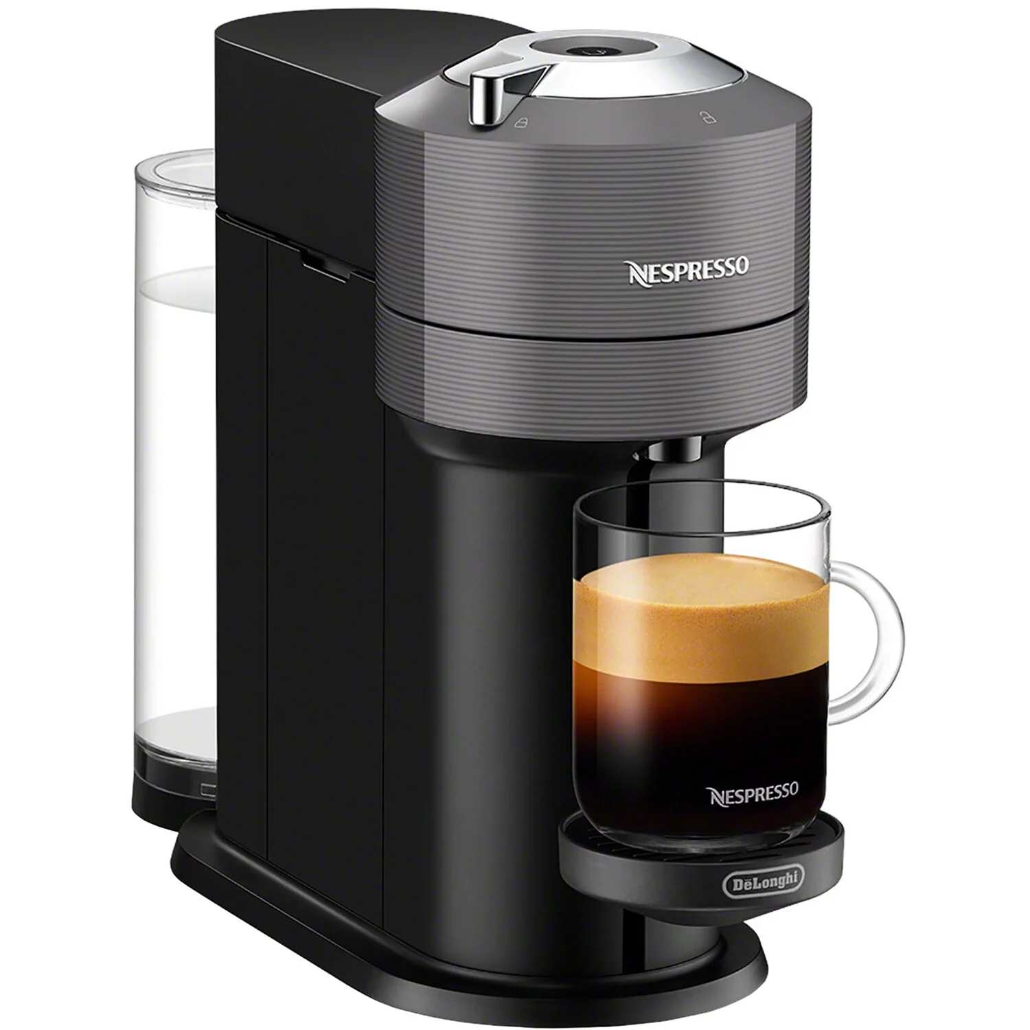 Nespresso by De’Longhi Vertuo Next Premium Coffee and Espresso Maker in Chrome Plus Aeroccino3 Milk Frother in Black, ENV120CAE