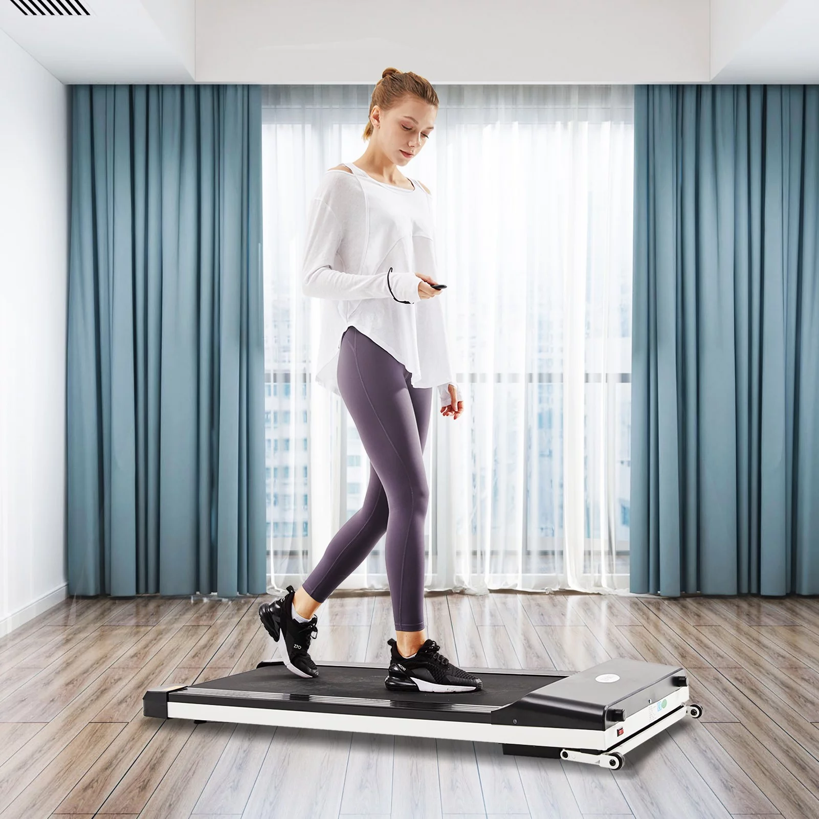 1.5 HP Electric Portable Treadmill Walking Flat Machine Slim Treadmill Under Desk with Remote Control &Installation-Free, UMAY Fitness-Black