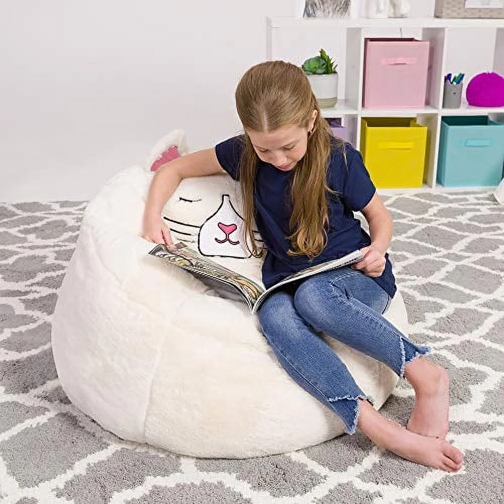 Posh Creations Bean Bag Chair, Memory Foam Lounger with Soft Cover, Kids, 2.5 ft, White Unicorn