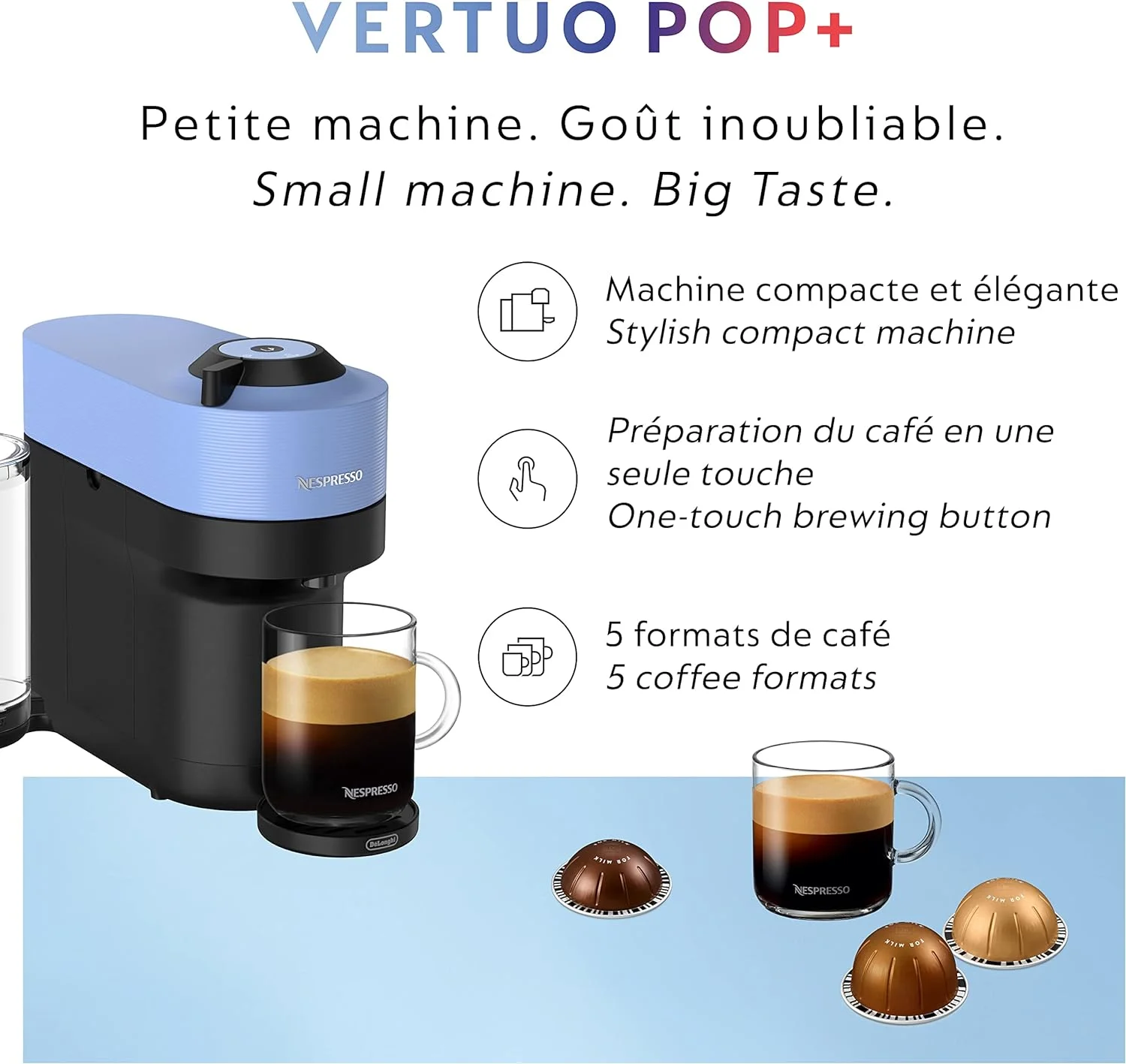 Nespresso Vertuo Pop+ Coffee Maker and Espresso Machine, Pacific Blue