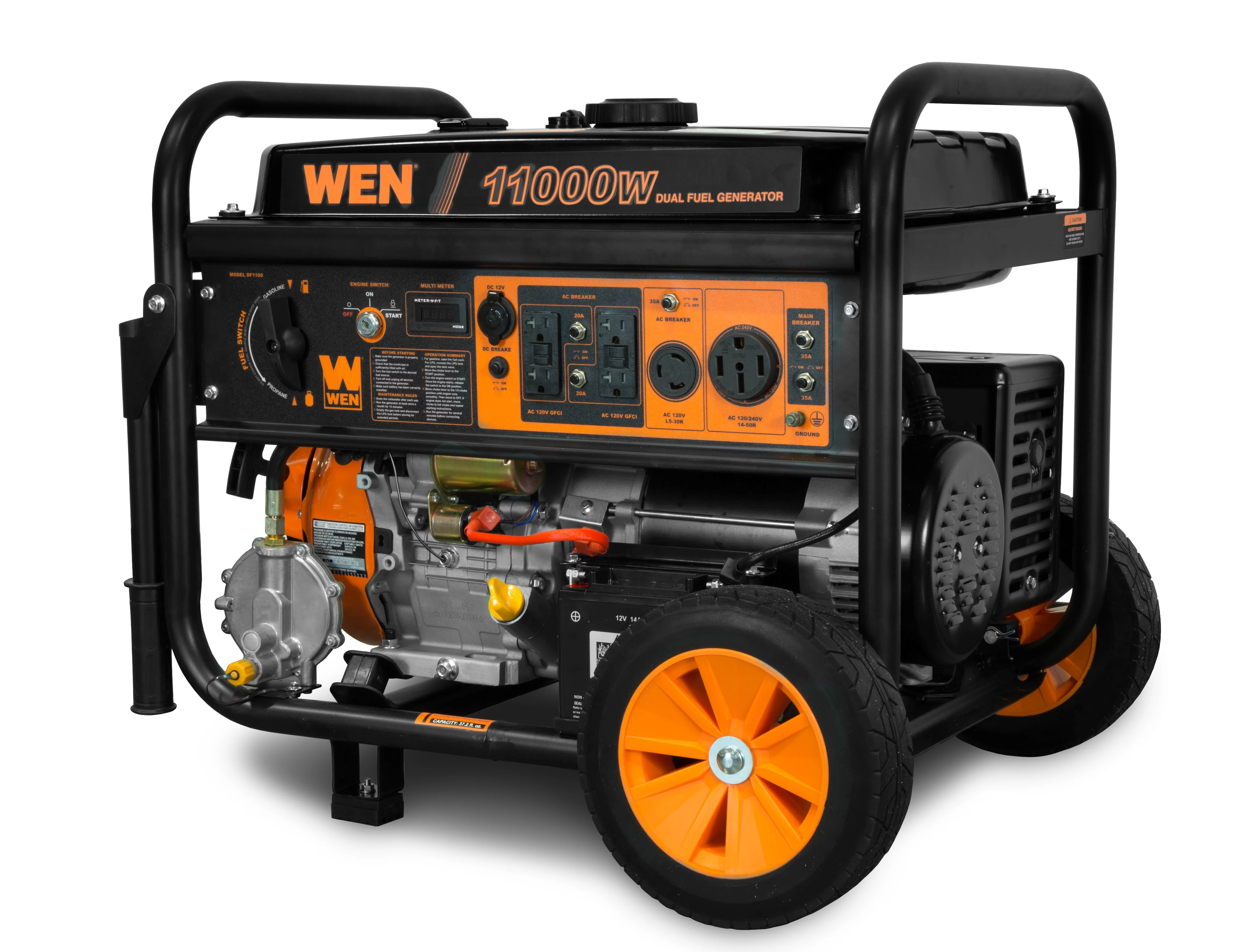 WEN 11,000-Watt 120V/240V Dual Fuel Portable Generator with Wheel Kit and Electric Start – CARB Compliant