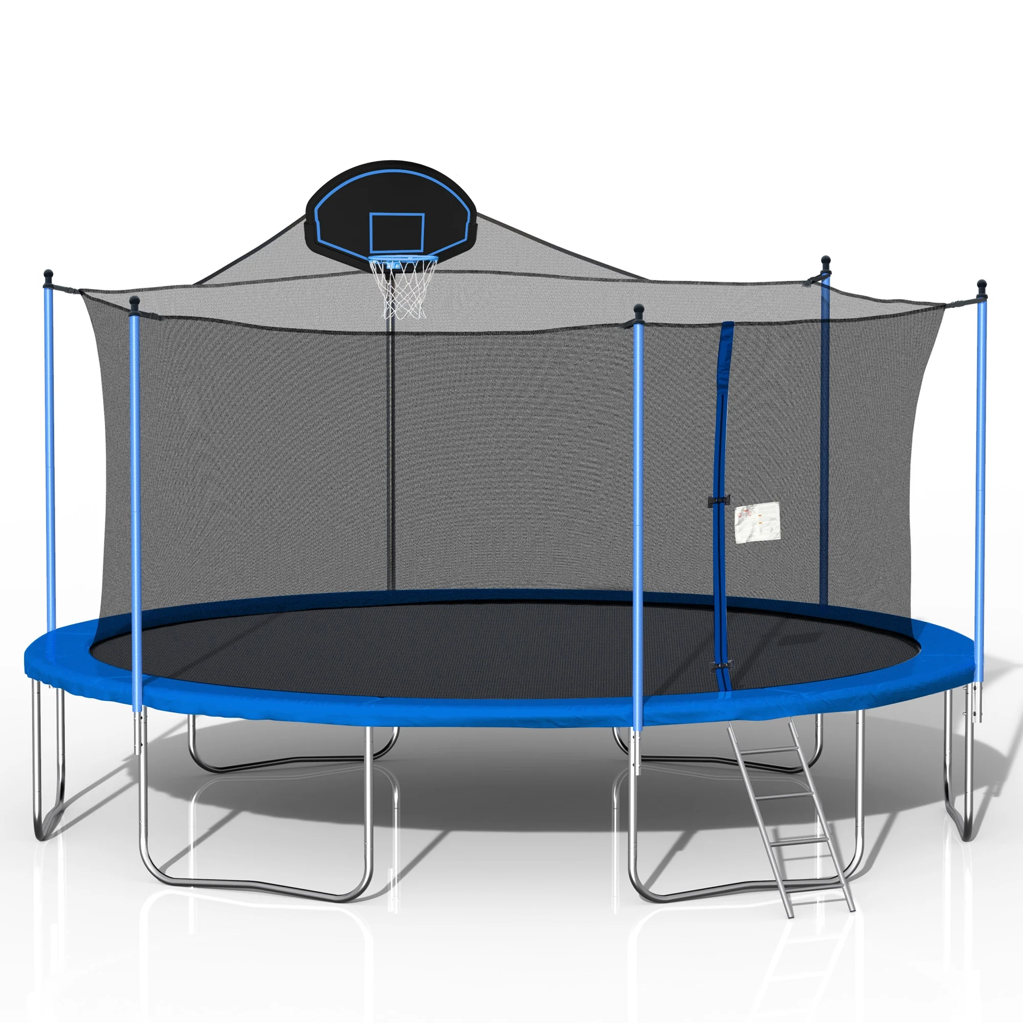 Soges 1500LBS 16FT Trampoline for Kids and Adults with Basketball Hoop Outdoor Trampoline with Ladder and Safety Enclosure Net Heavy Duty Trampoline Capacity for 6-8 Kids, Blue