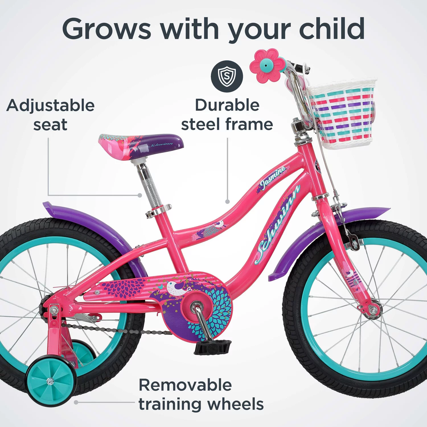 Schwinn Jasmine Girls Bile with Training Wheels ?C 16 in wheels-Color:Raspberry,Style:Girl’s Juvenile