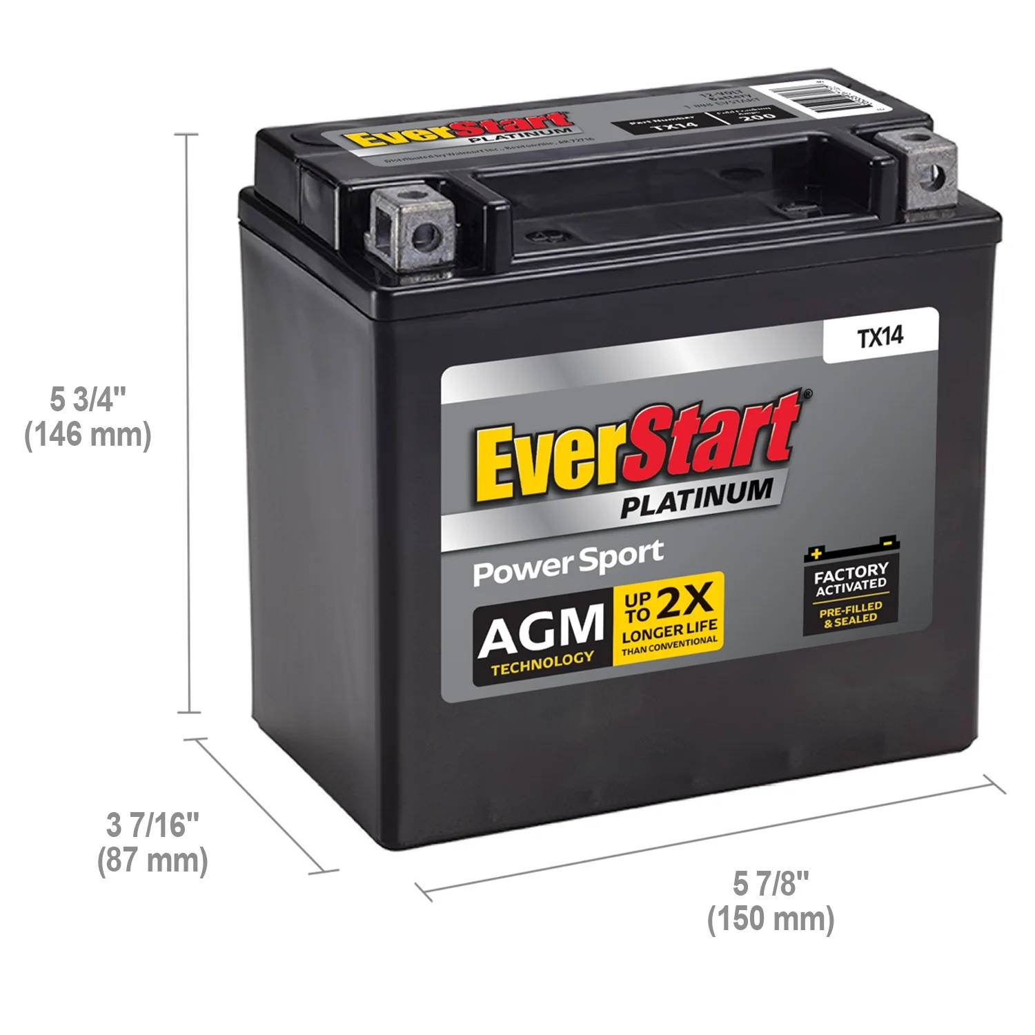 EverStart Premium BOXED AGM Power Sport Battery, Group Size TX14 12 Volt, 200 CCA