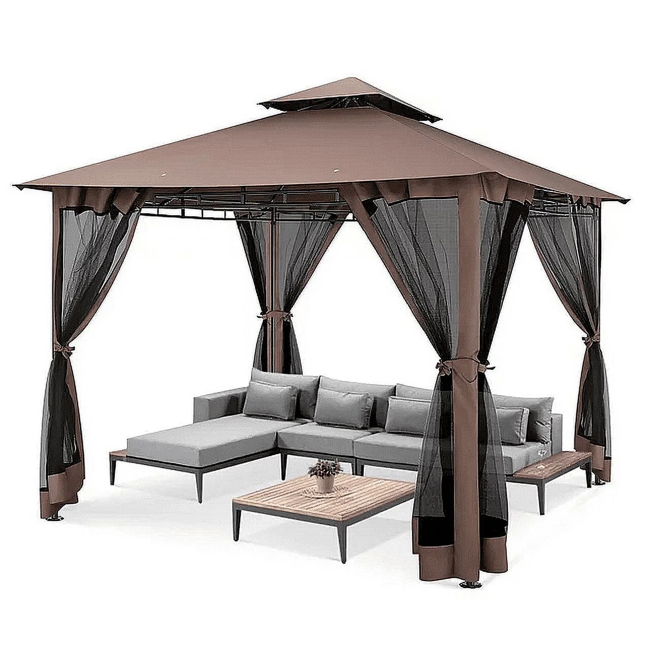 COBIZI Easy Assembly Outdoor Furniture Patio Canopy,10×10 Outdoor Gazebo with Mosquito Netting,Shade Tent for Party, Backyard, Deck, Patio Lawn & Garden,Khaki