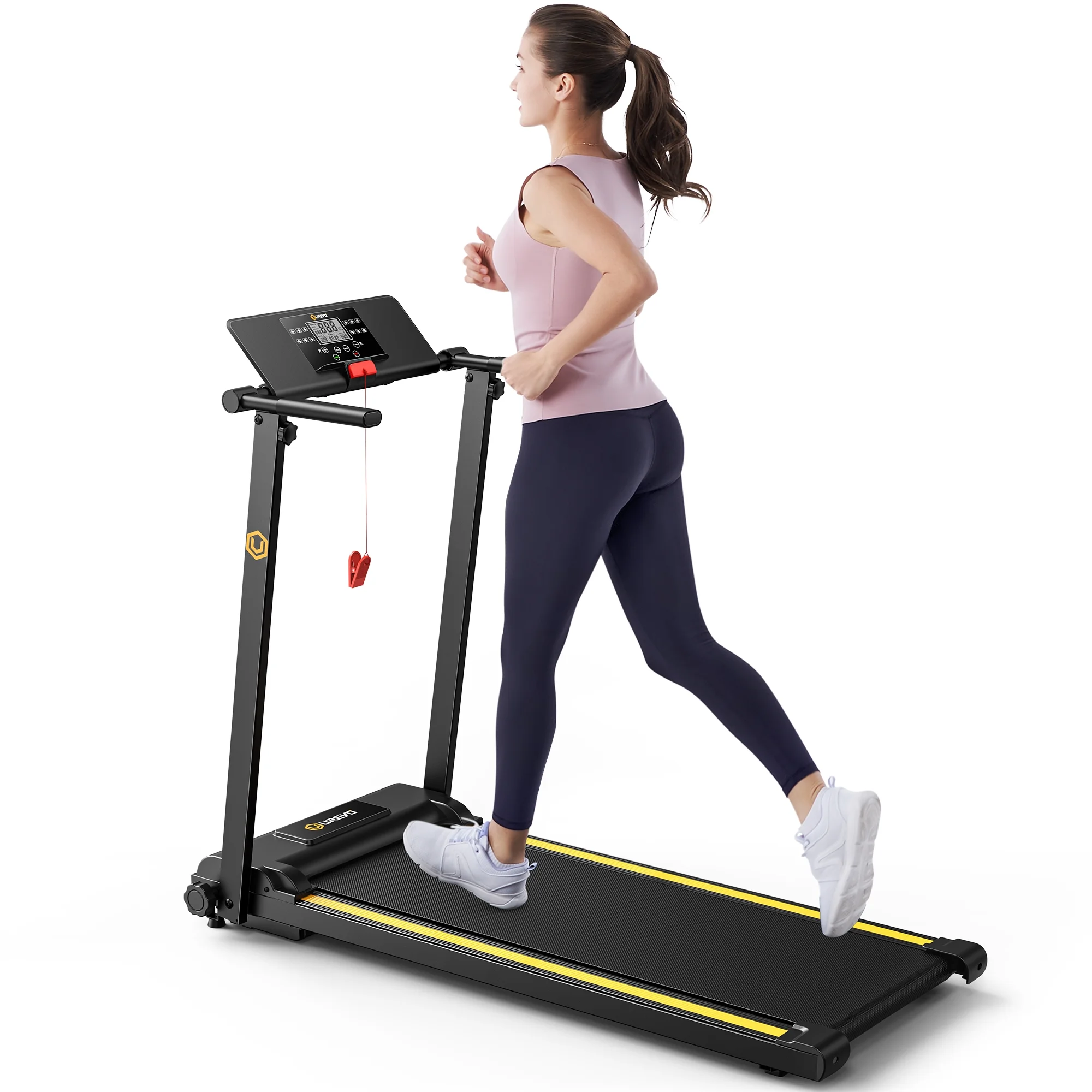 UREVO Treadmill, 2.25HP Folding Treadmills for Home with 12 HIIT Modes for Home Office LCD Display