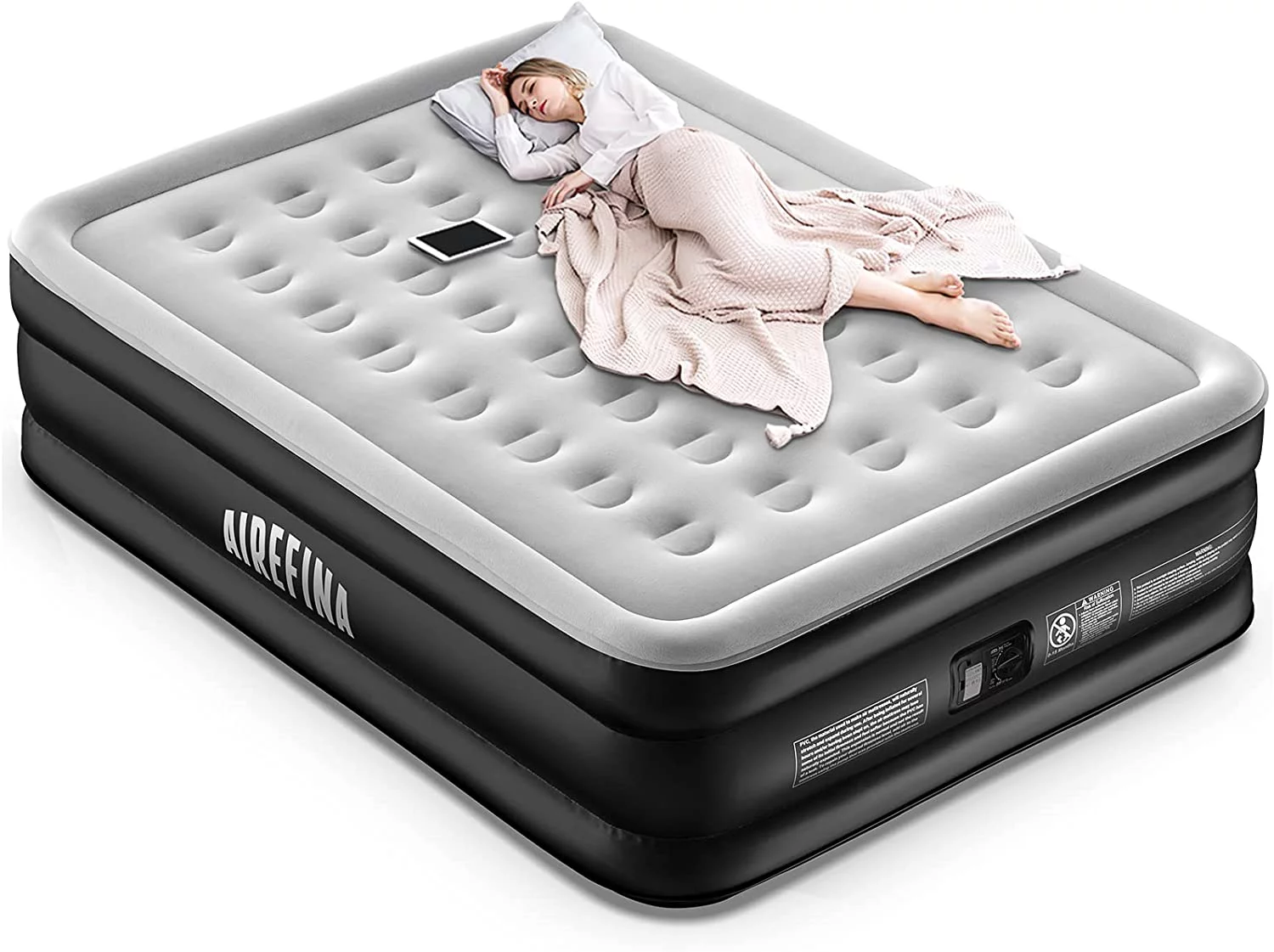 Airefina Queen Air Mattress with Built-in Electric Pump, Self-Inflation/Deflation in 3 Mins