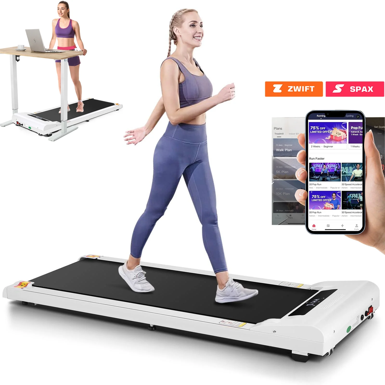 Adnoom Walking Pad Treadmill Under Desk Treadmills for Home,Smart App Remote Control 2.5HP Electric Jogging Running Machine with LED Display