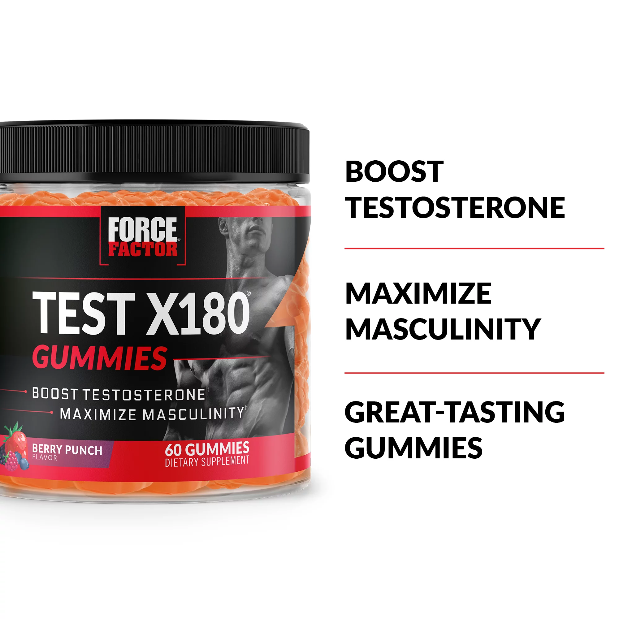 Force Factor Test X180 Gummies Testosterone Booster, 60 Gummies