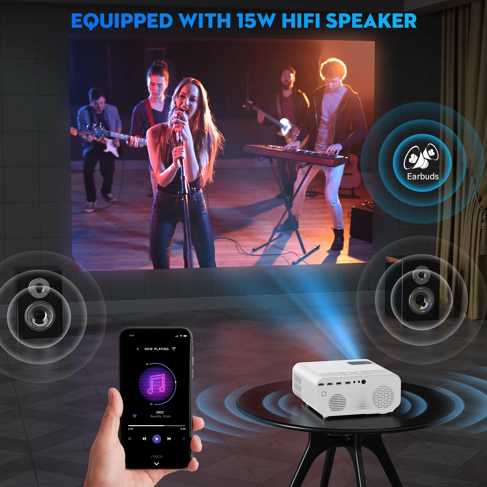 4K Support Projector with Wifi and Bluetooth, HOMPOW Portable Mini Projectors for Outdoor ,  Movie Projector ,1080P Home Theater Video Projector