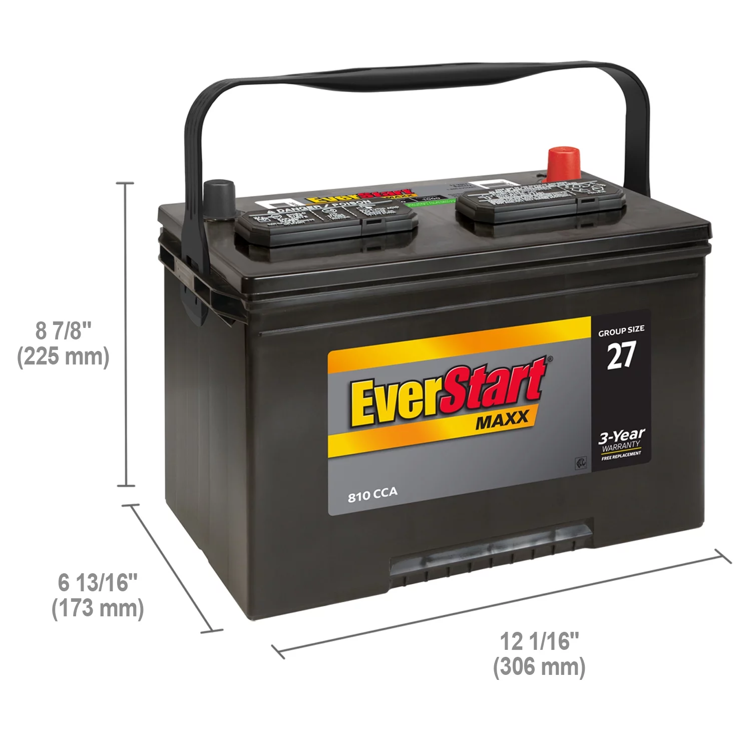 EverStart Maxx Lead Acid Automotive Battery, Group Size 27 12 Volt, 830 CCA