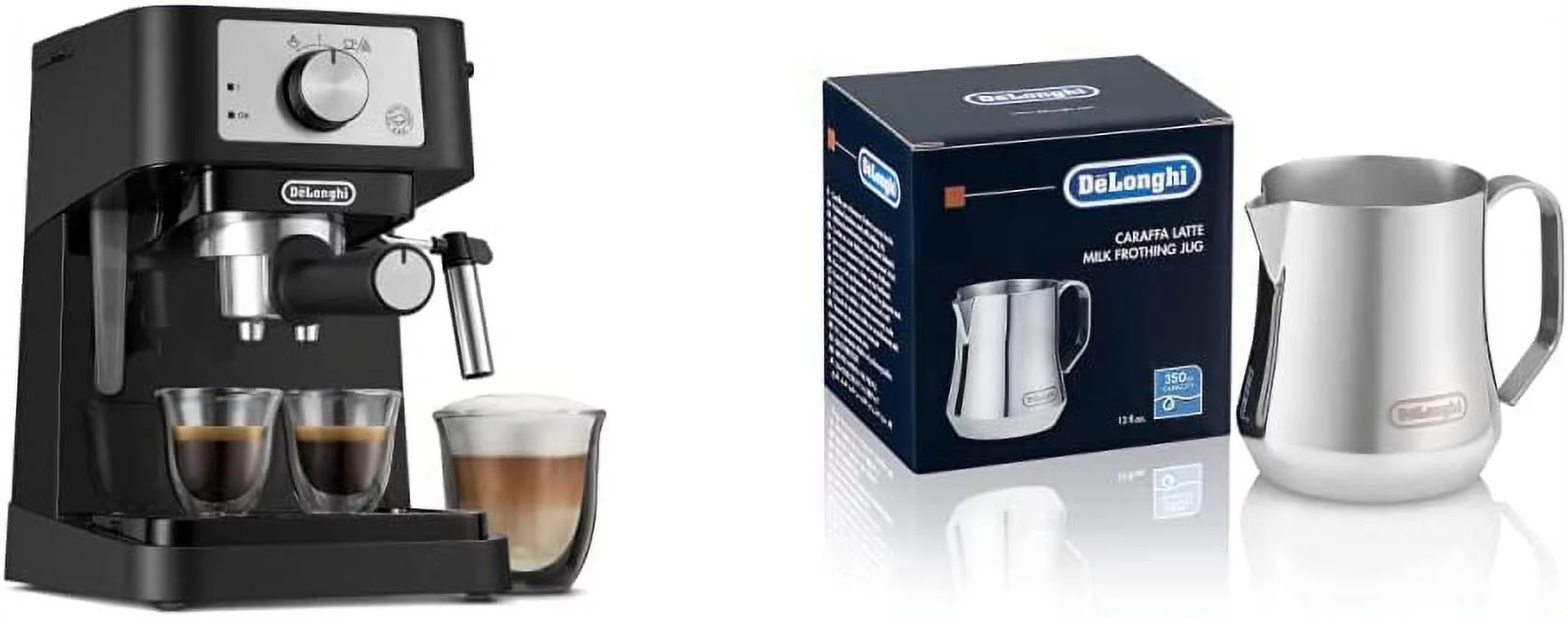 De'Longhi Stilosa Manual Espresso Machine Latte & Cappuccino Maker 15 Bar Pump Pressure + Milk Frother Steam Wand Black / Stainless EC260BK