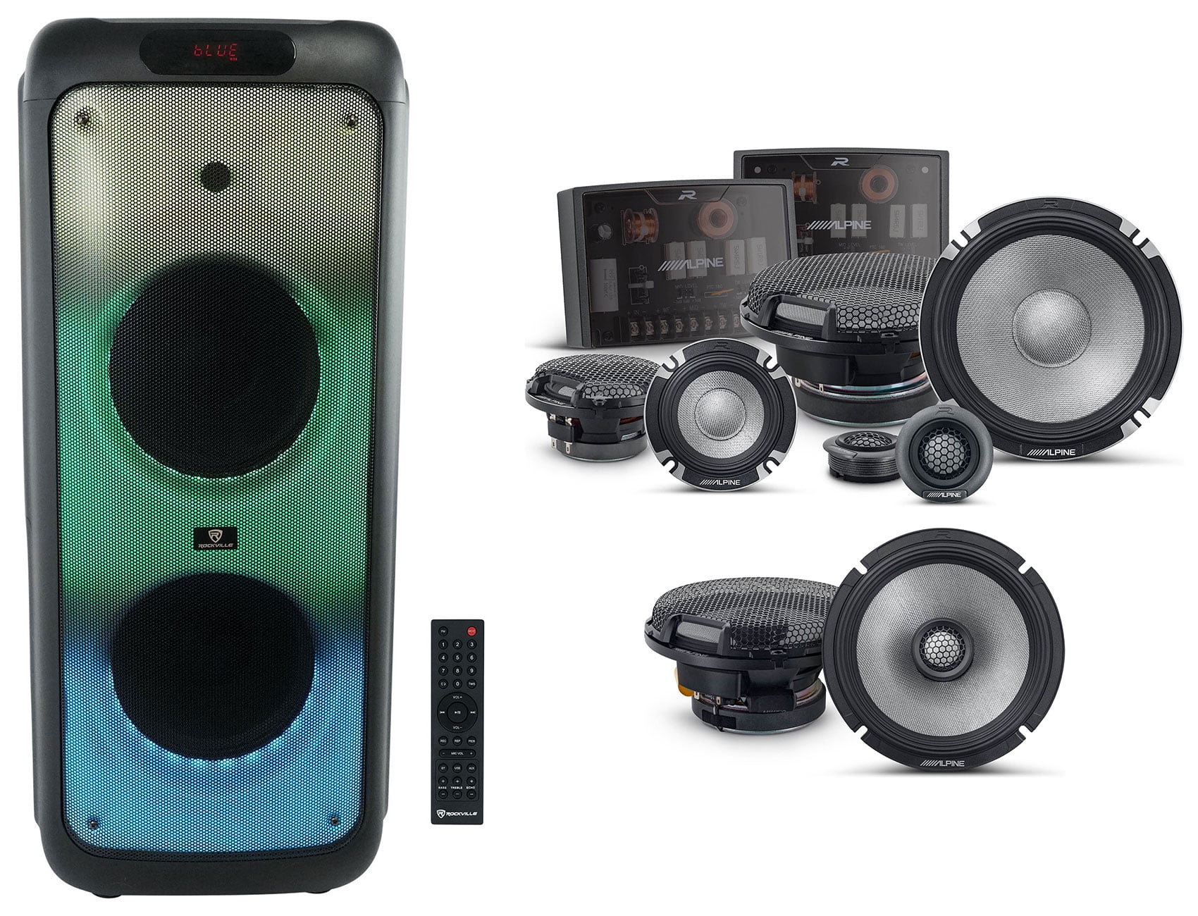 2 Alpine R2-S65 6.5″ 2-Way+R2-S653 Component Car Speakers+House Party Speaker