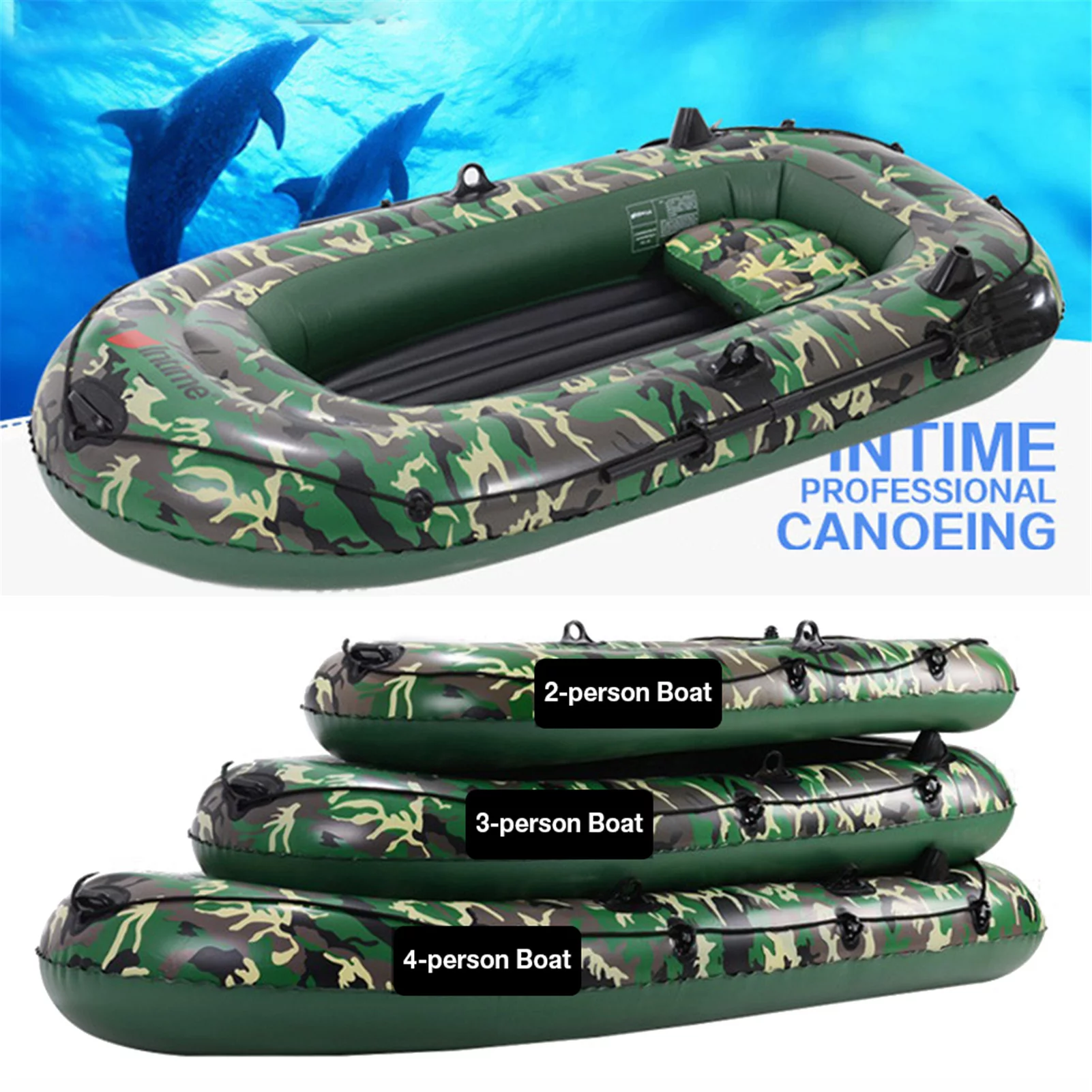 10ft 2/3/4 Person Inflatable Boat Set with Paddles Air Pump PVC Kayak Canoe Boat Set for Drifting