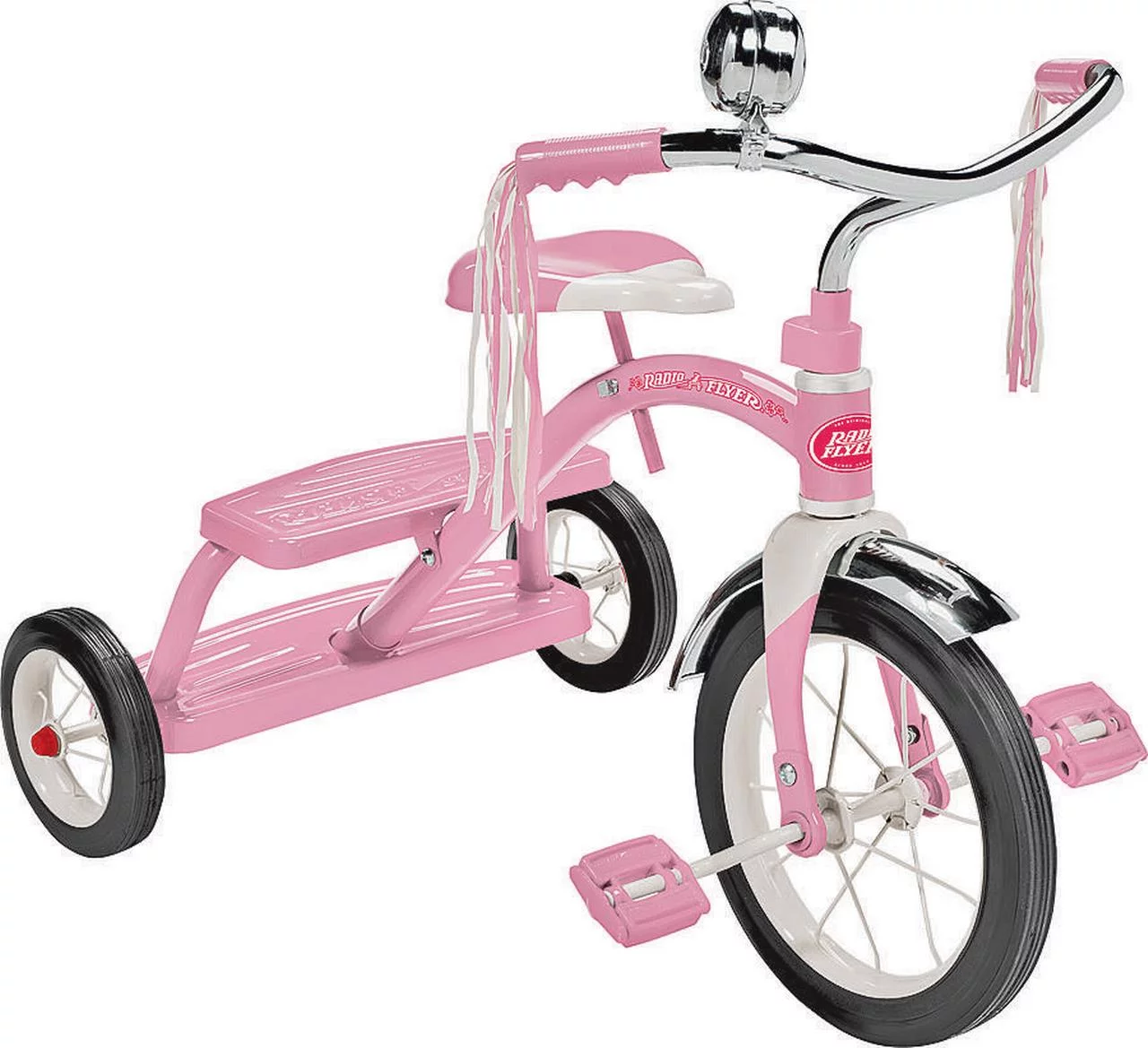 Radio Flyer, Classic Pink Dual Deck Tricycle, 12″ Front Wheel, Pink