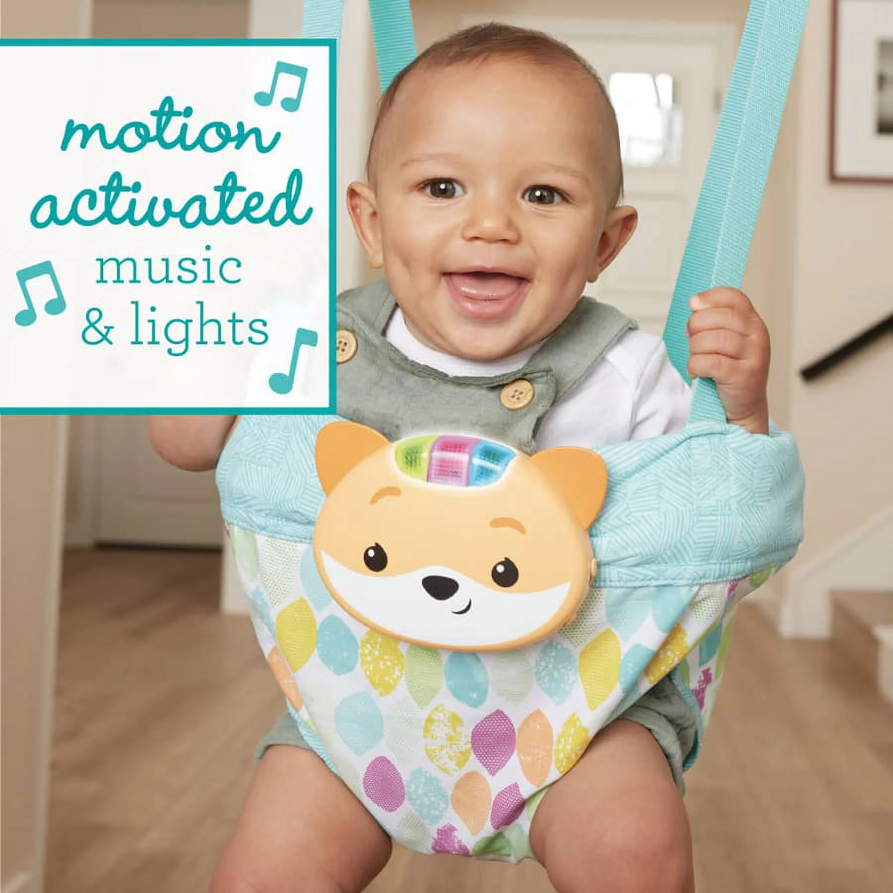 Infantino 2-in-1 Music & Lights Doorway Jumper, Fox Motion-Activated Musical Toy, Unisex 4M+, Multicolor