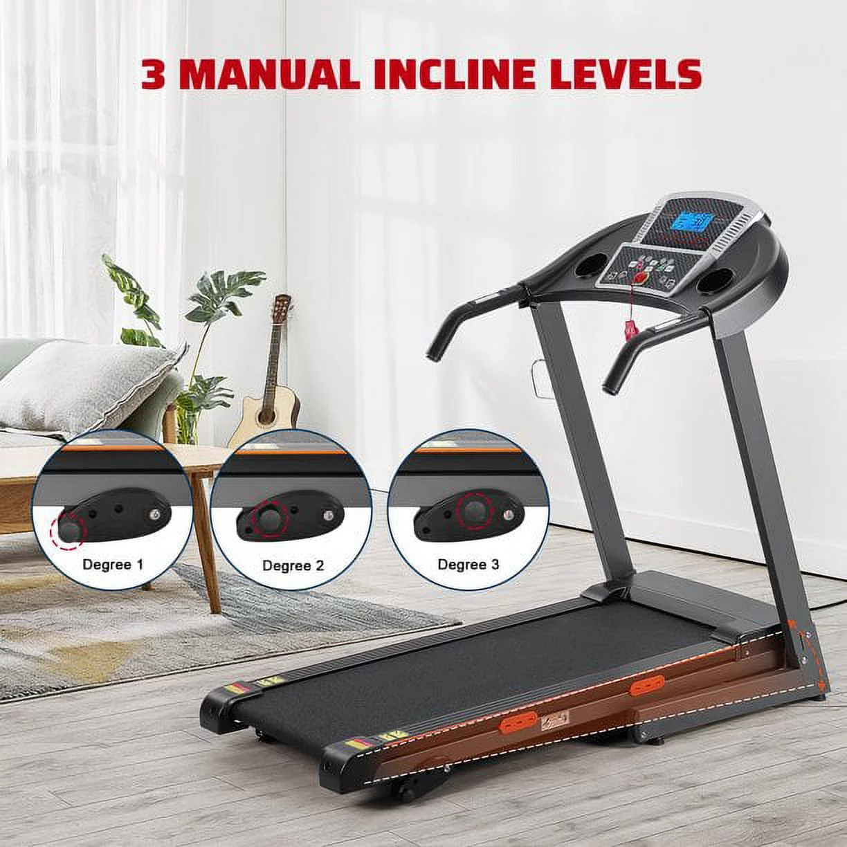 Electric Treadmill Incline Foldable Jogging Machine with 15 Pre-Set Fitness Exercise Programs and Max 220lbs