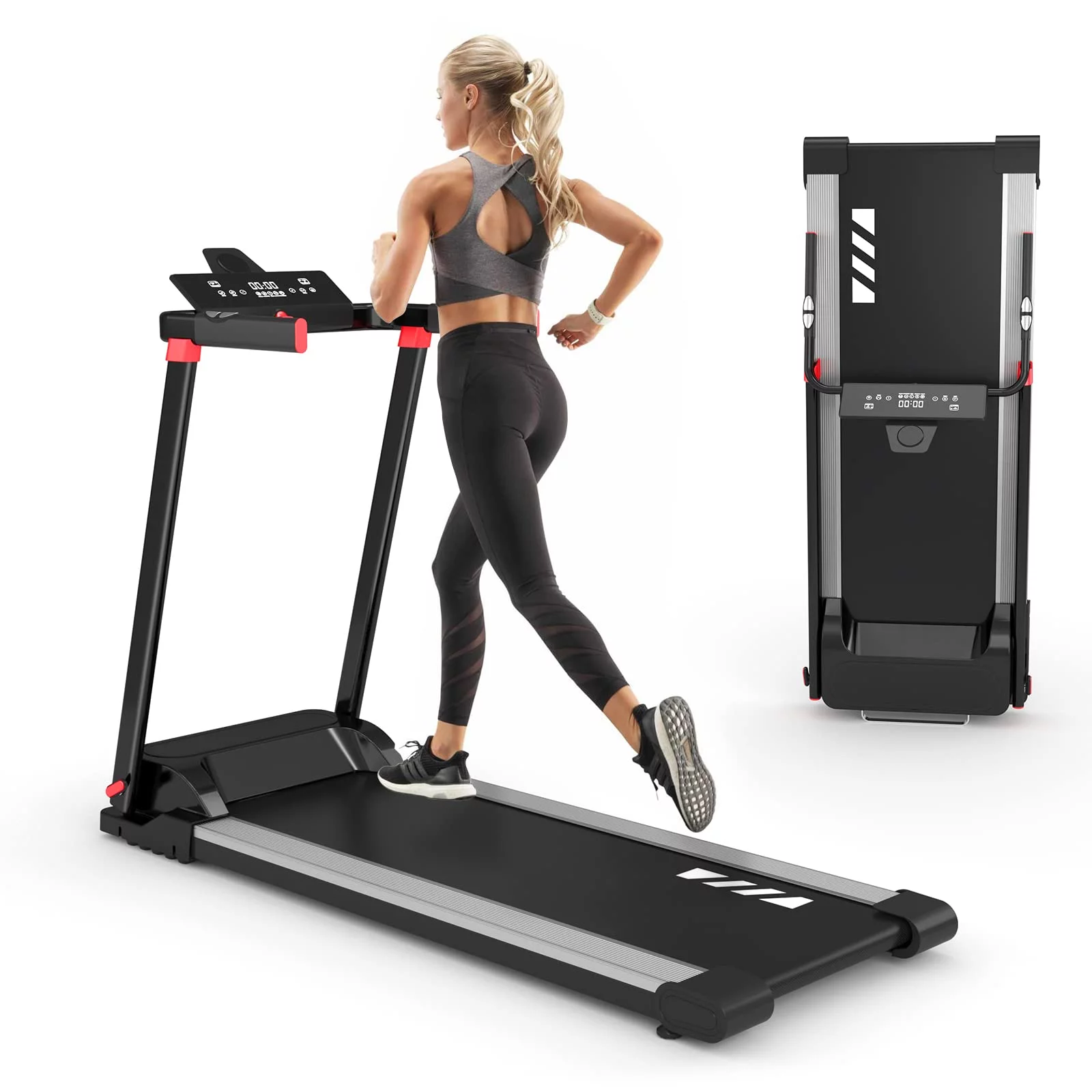 Folding Treadmill, Infrared Speed Regulation, LED Touch Display Screen, Max 2.25 HP 220 LBS Capacity Folding Treadmill, Walking Jogging for Home Office