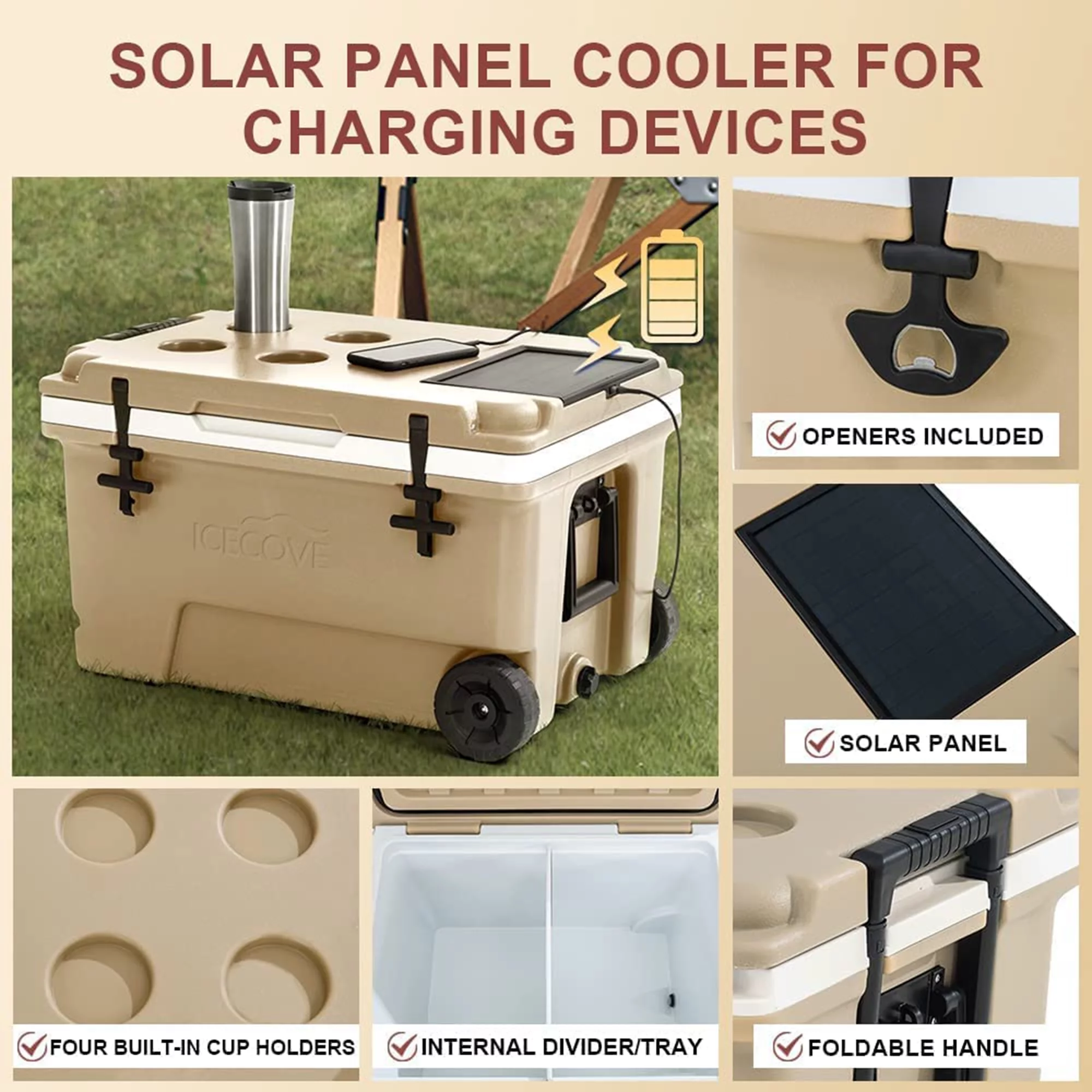 IceCove 60QT Solar Cooler (Mojave Desert) Tan