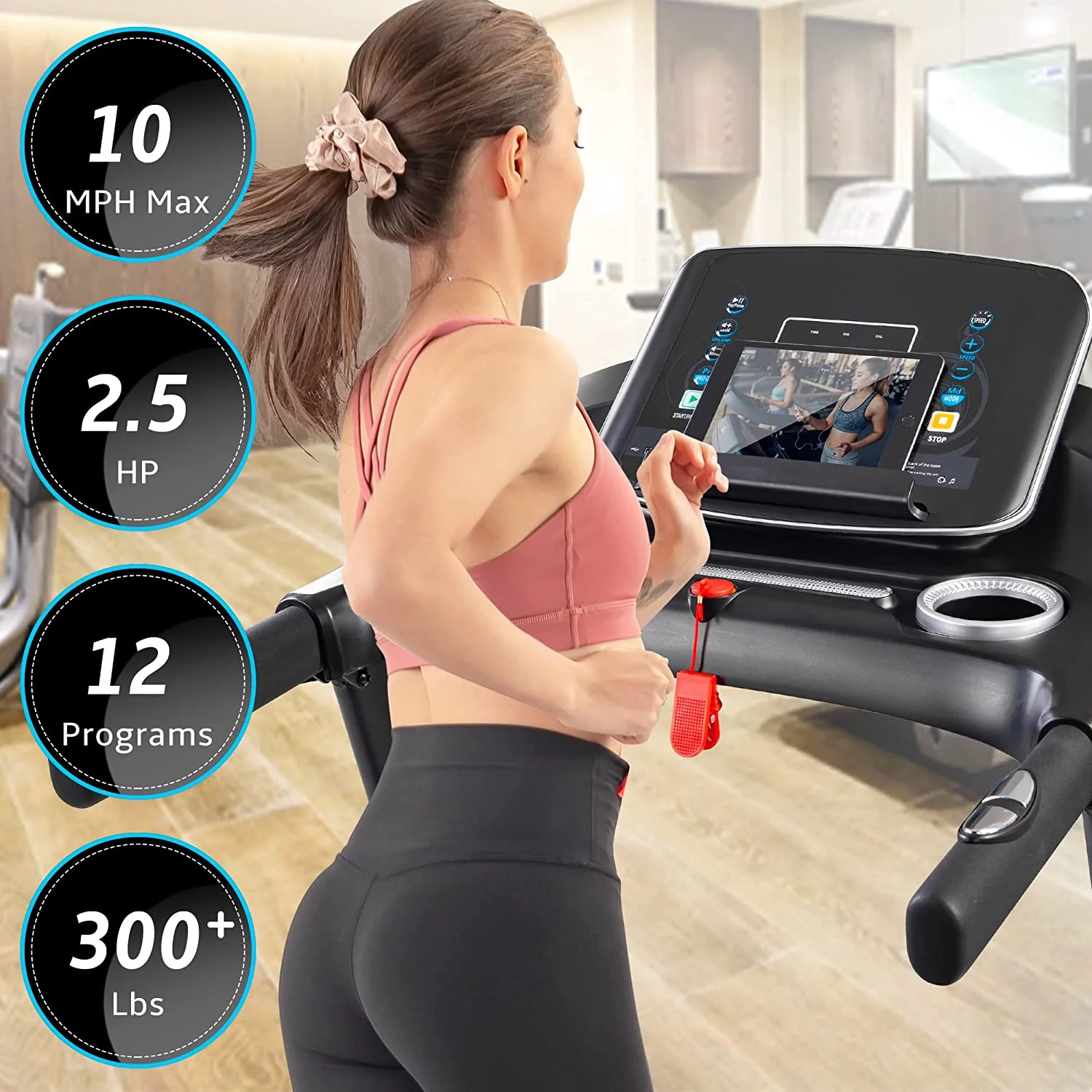 Folding Middle Treadmill for Home, 2.5HP Electric Motorized Running Machine with 10MPH Speed, Large Running Surface, 12 Programs, Speakers, Incline, LCD and Pulse Monitor for Running Walking