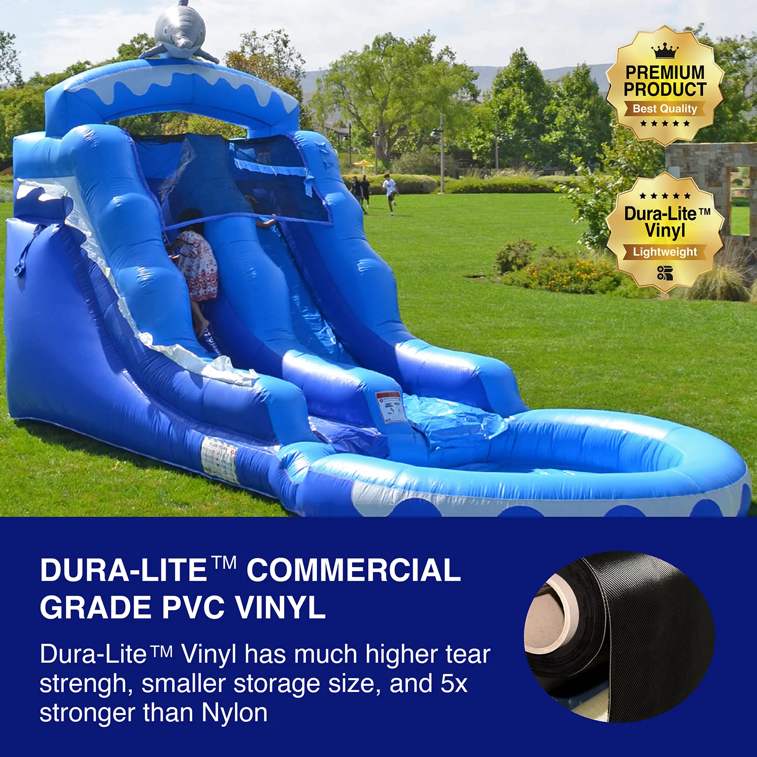 HeroKiddo Dolphin Commercial Grade Water Slide with Pool for Kids and Adults (with Blower)