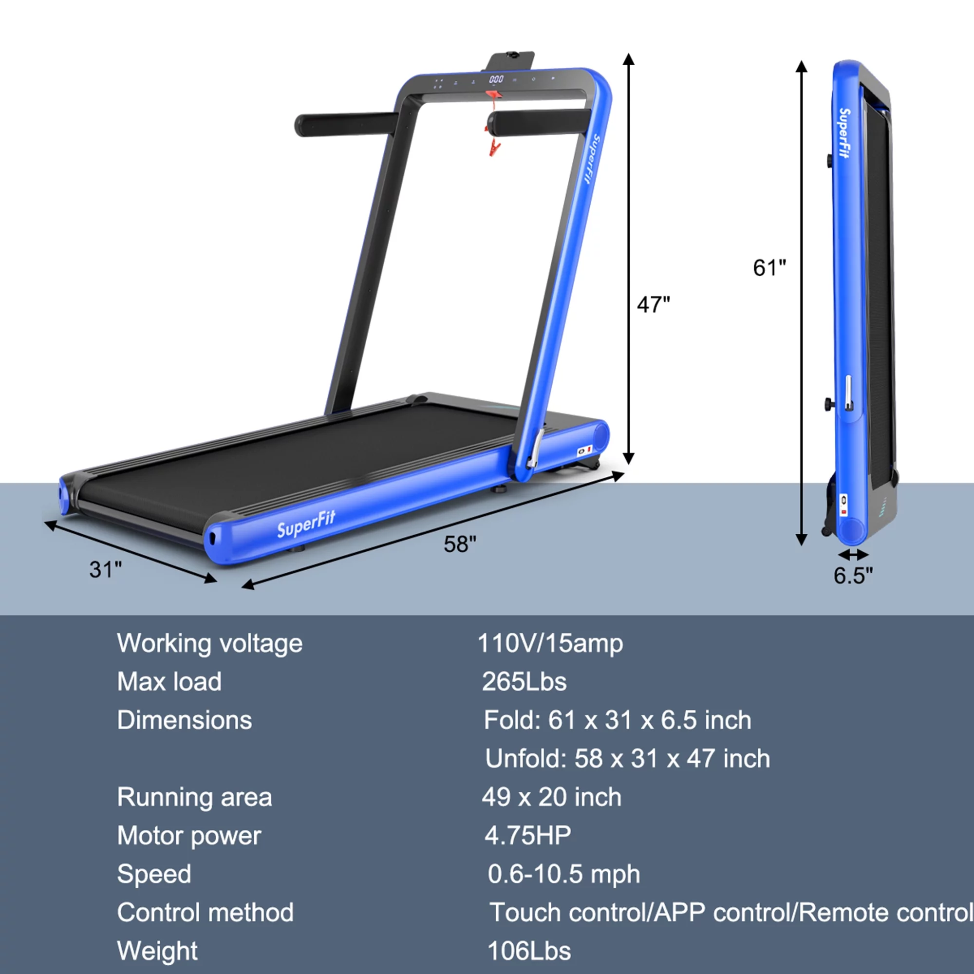 Gymax 2 in 1 Folding Treadmill 4.75HP Running Machine w/ APP & Remote Control Navy