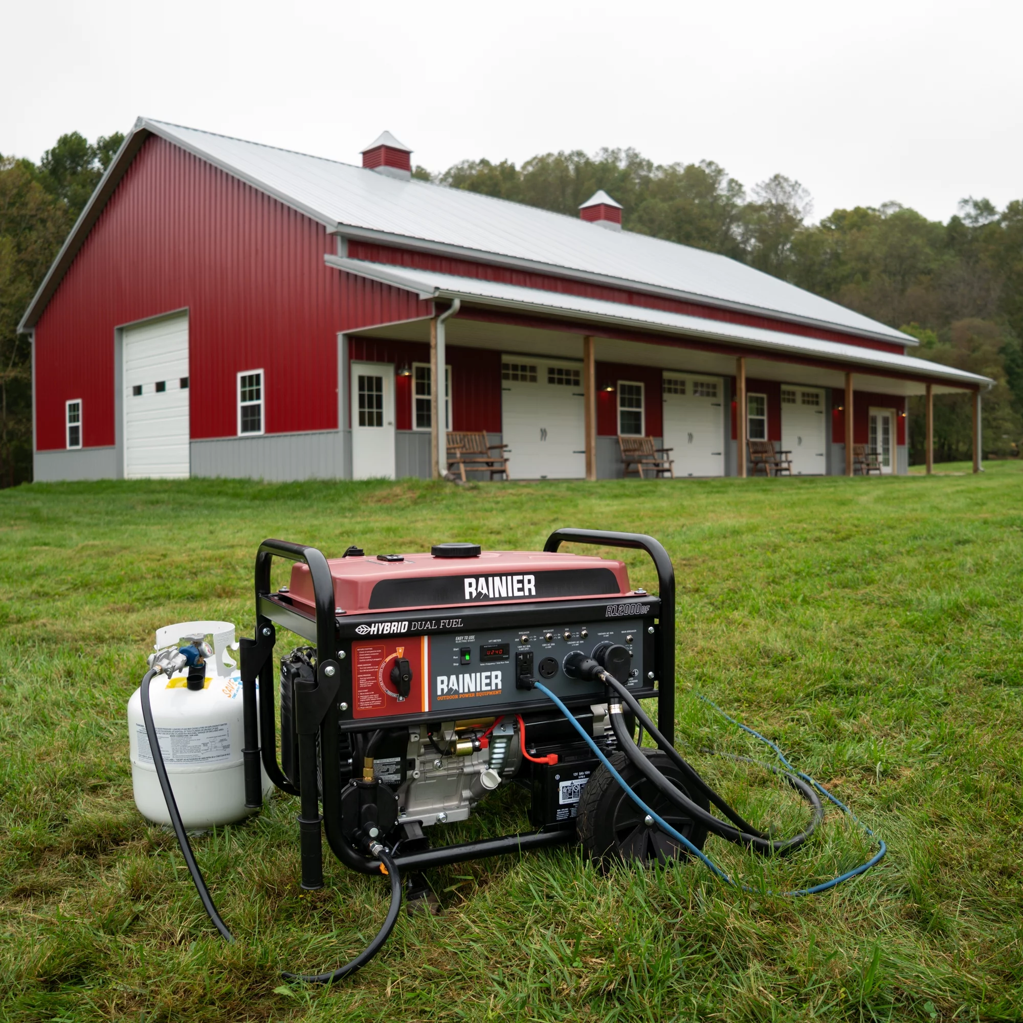 Rainier 12000 Peak Watt Dual Fuel, Gas and Propane, Portable Generator with Electric Start, Transfer Switch Ready