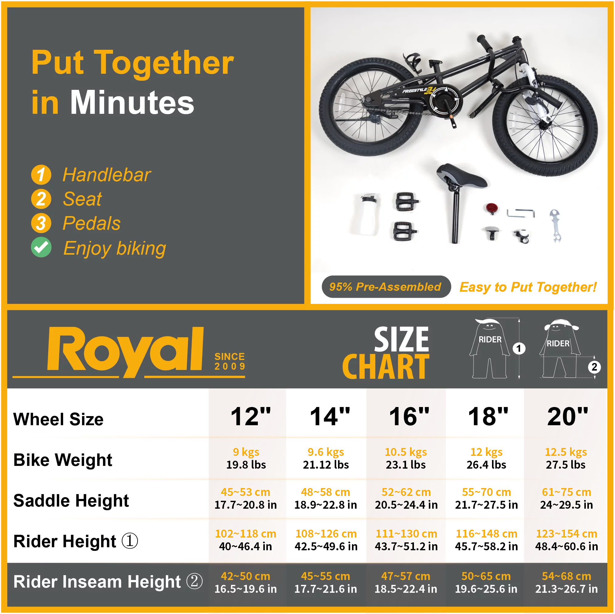 Royalbaby Boys Girls Kids Bike 18 In BMX Freestyle Black 2 Hand Brakes Bicycles with Kickstand