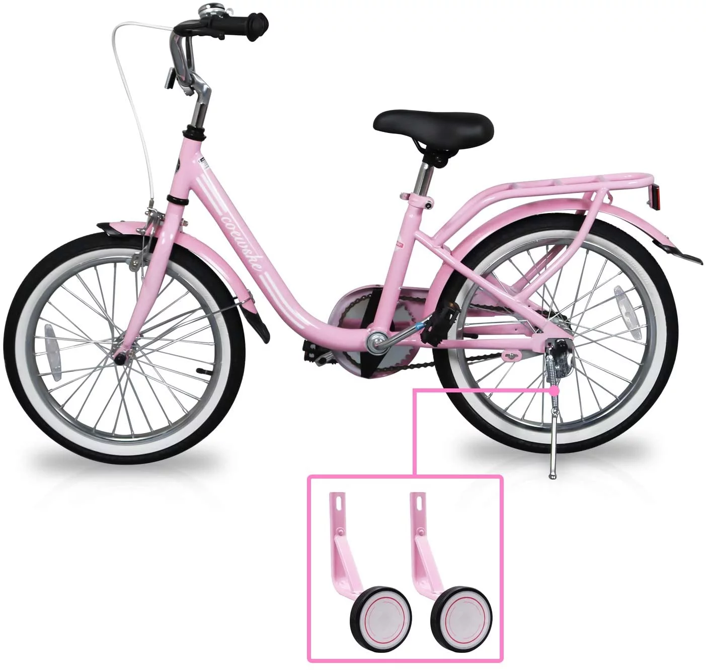 Coewske Kids Bike 18 inch Boys Girls Bicycle with Training Wheels, Pink