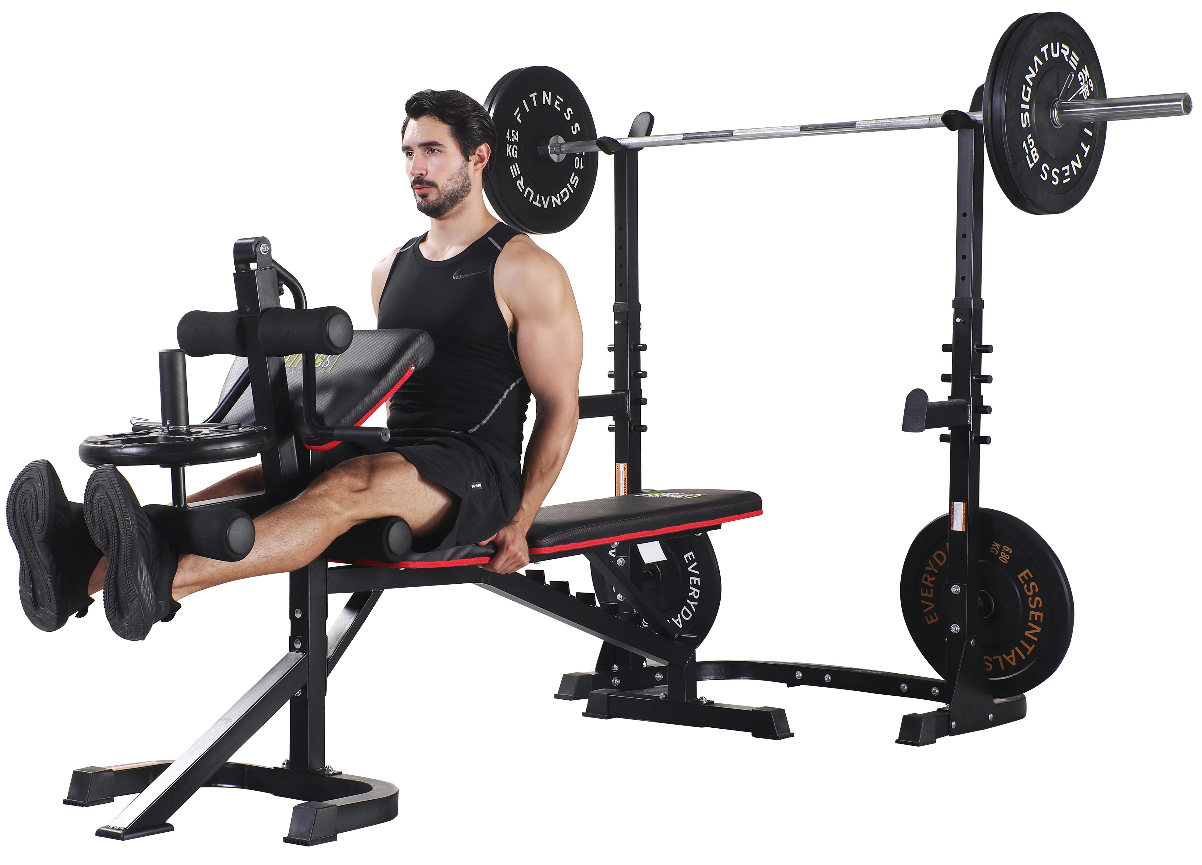 Fitvids LX600 Adjustable Olympic Workout Bench with Squat Rack, Leg Extension, Preacher Curl, and Weight Storage, 800-Pound Capacity