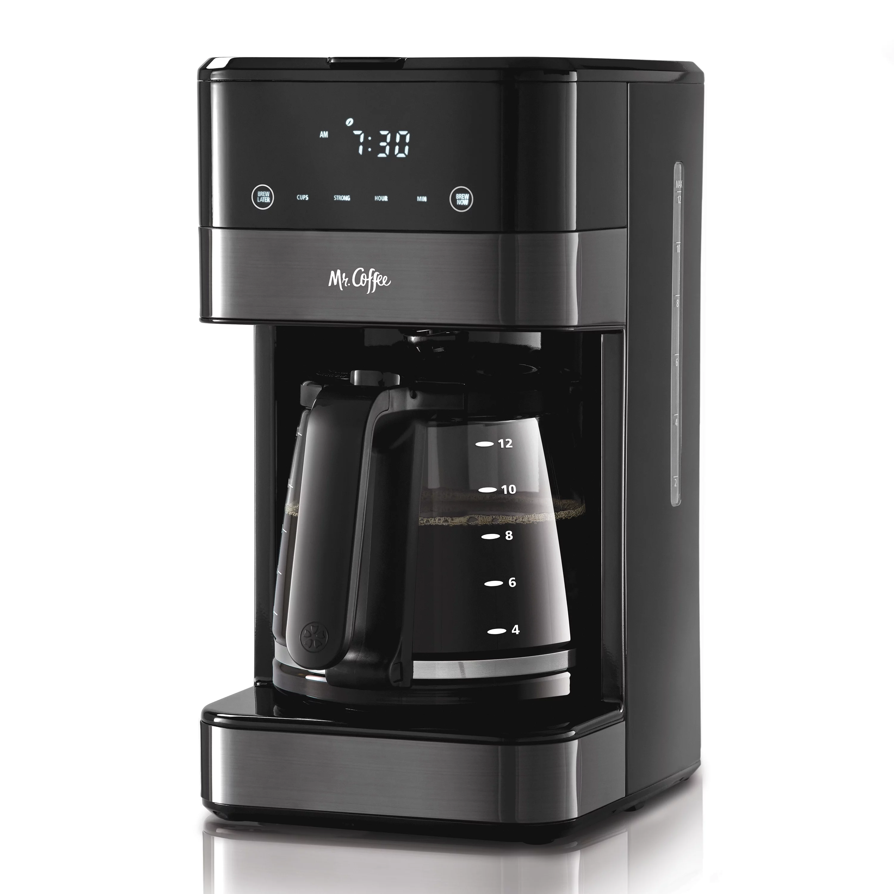 Mr. Coffee 12 Cup Programmable Coffee Maker, LED Touch Display, Black Stainless