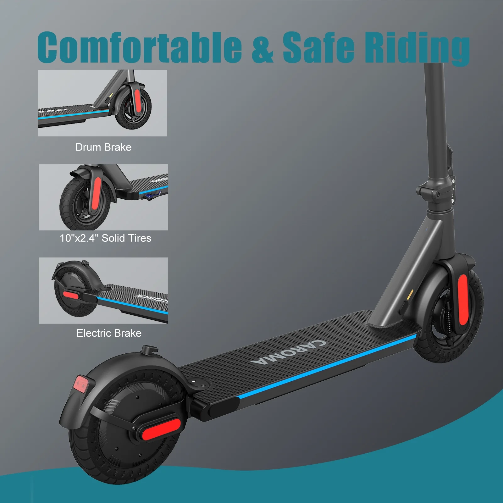 Caroma Electric Scooter Adults, 350W Motor E-Scooter, 9 In Tires, 20 mph and 20 Miles Commuting Kick Scooter, Max Load 265 Lbs, Silver