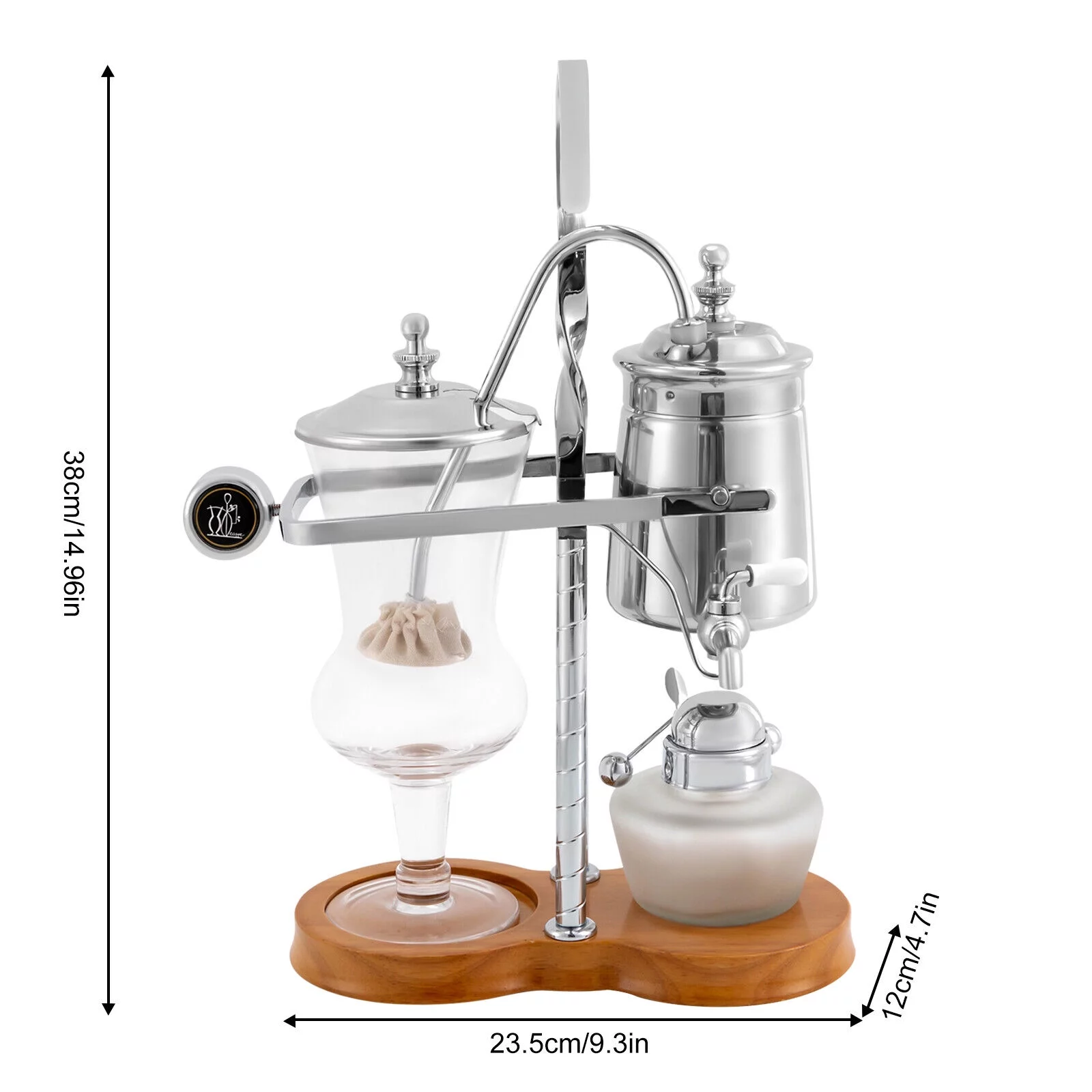 Belgian Syphon Coffee Maker Set, 4-Cup Vintage Luxury Royal Siphon Coffee Brewer for Home Office Gold