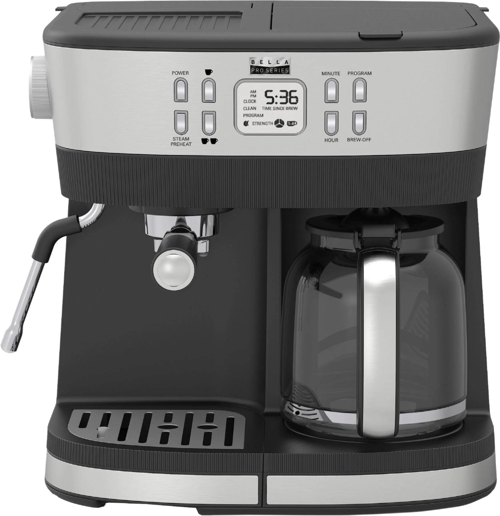 Bella Pro Series – Combo 19-Bar Espresso and 10-Cup Drip Coffee Maker – Stainless Steel