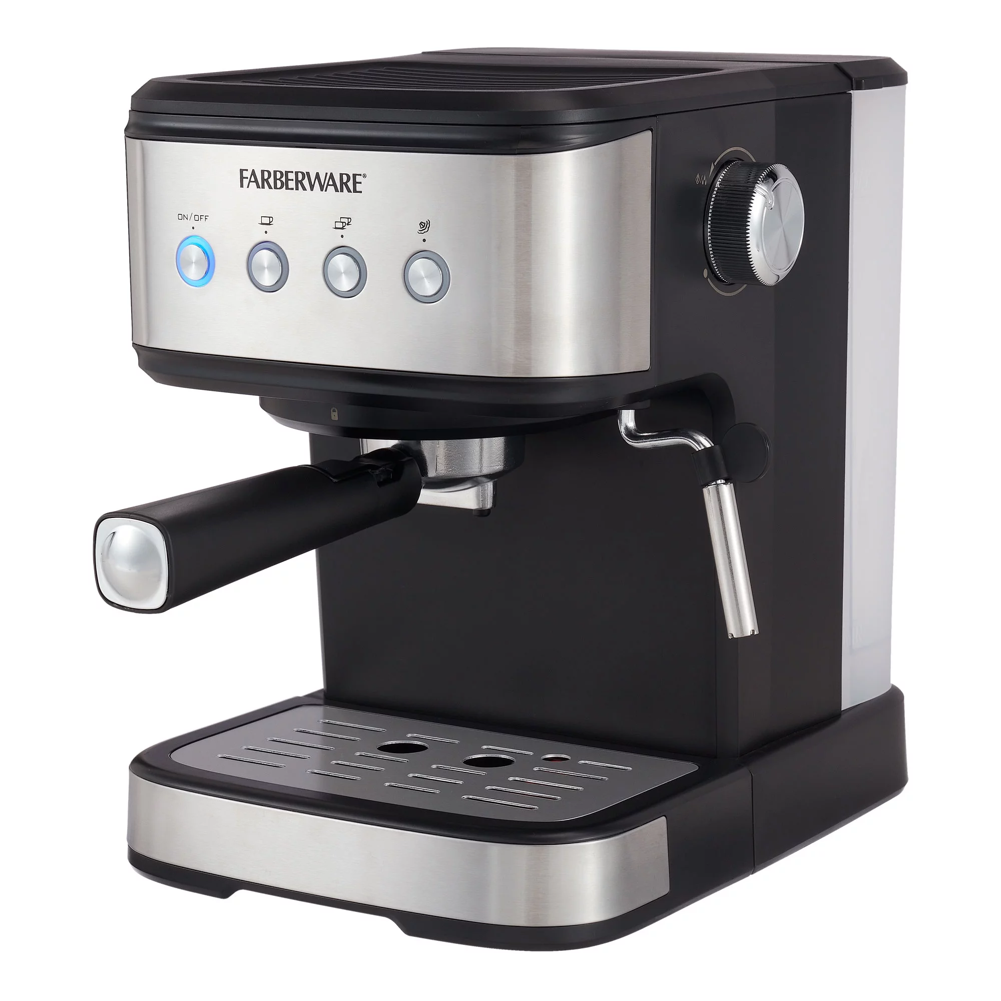 Farberware 1.5L 20 Bar Espresso Maker with Removable Water Tank, Silver and Black, New Condition