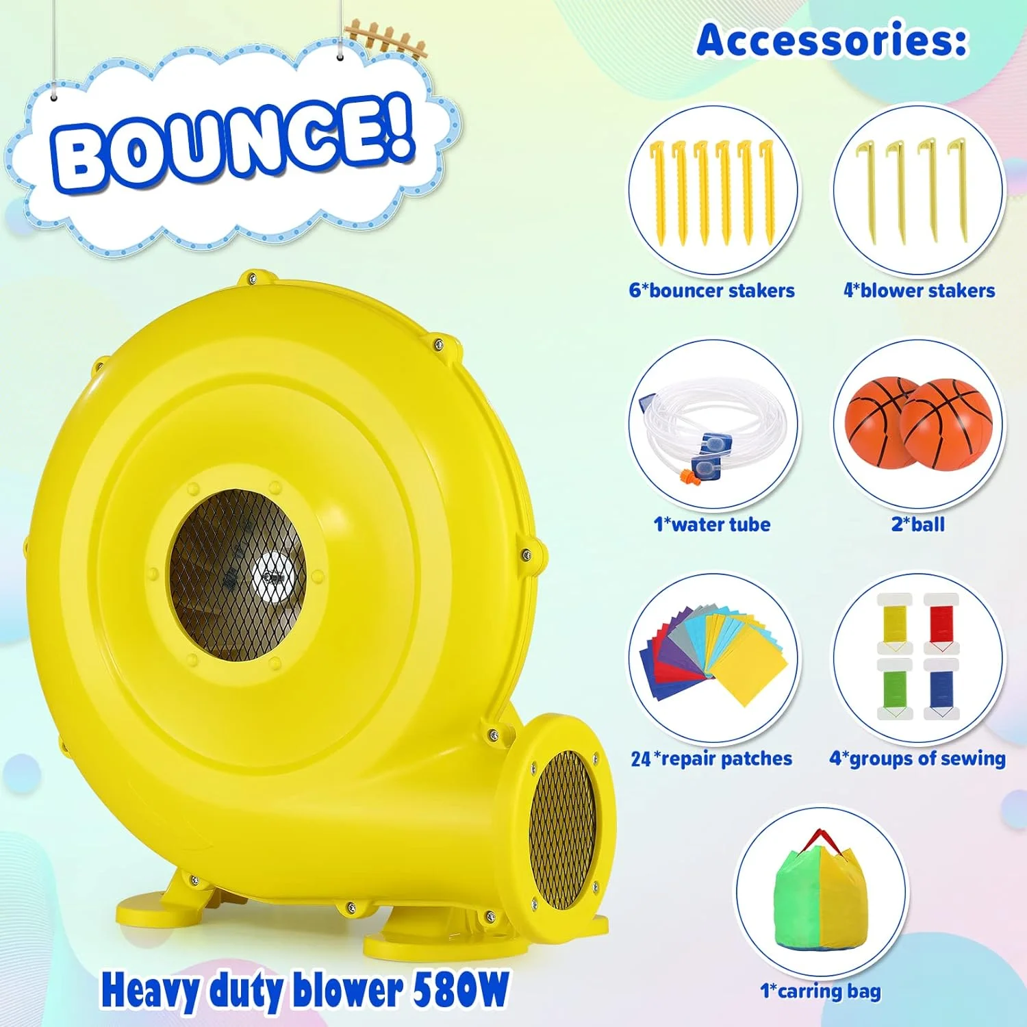 Bounce House for Kids with Blower, Inflatable Water Slide with Soccer Frame, Water Cannon Included, Backyard Water Park for Indoor/Outdoor Parties, Toddler Gift