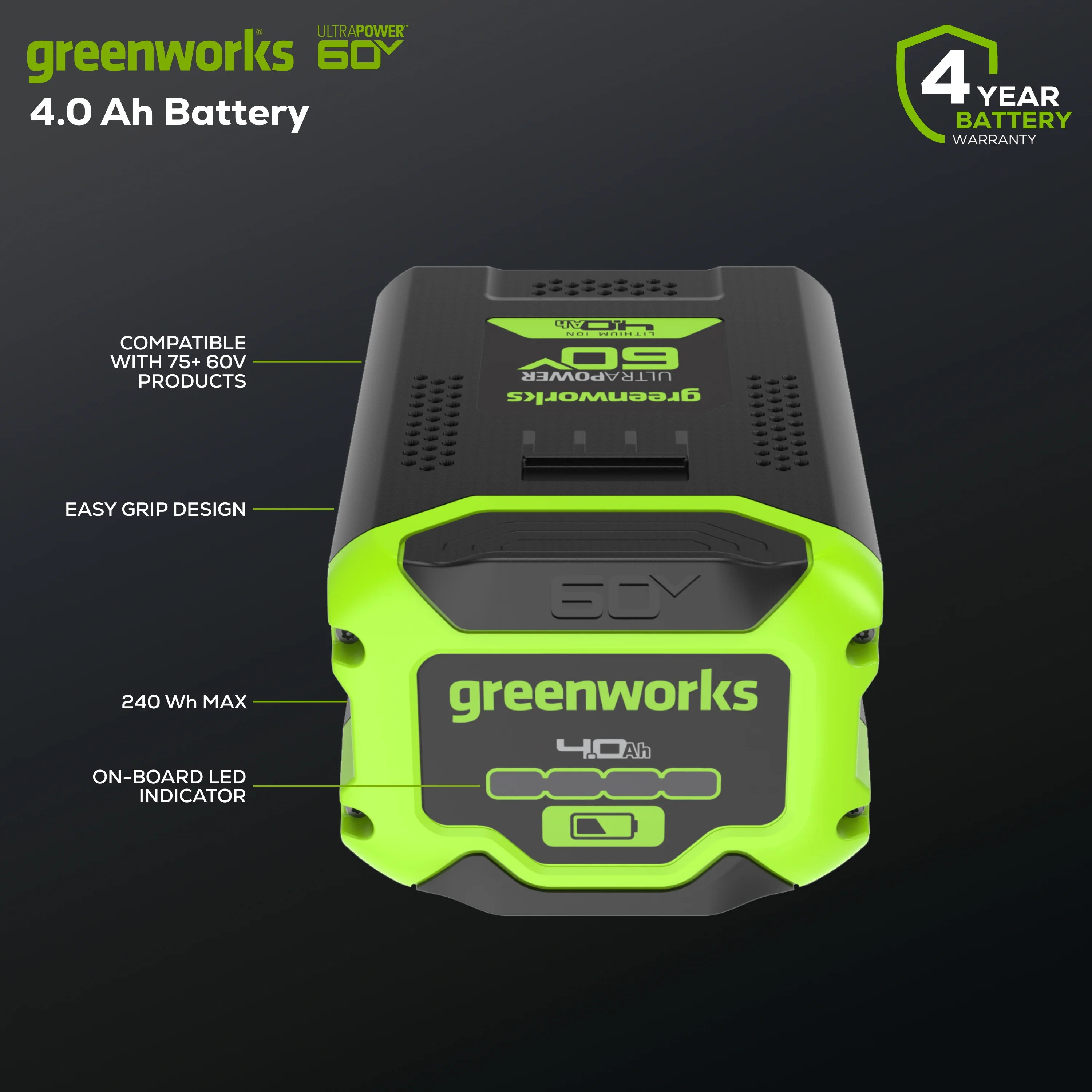 Greenworks 60V HC 4.0 Ah Battery 1807302