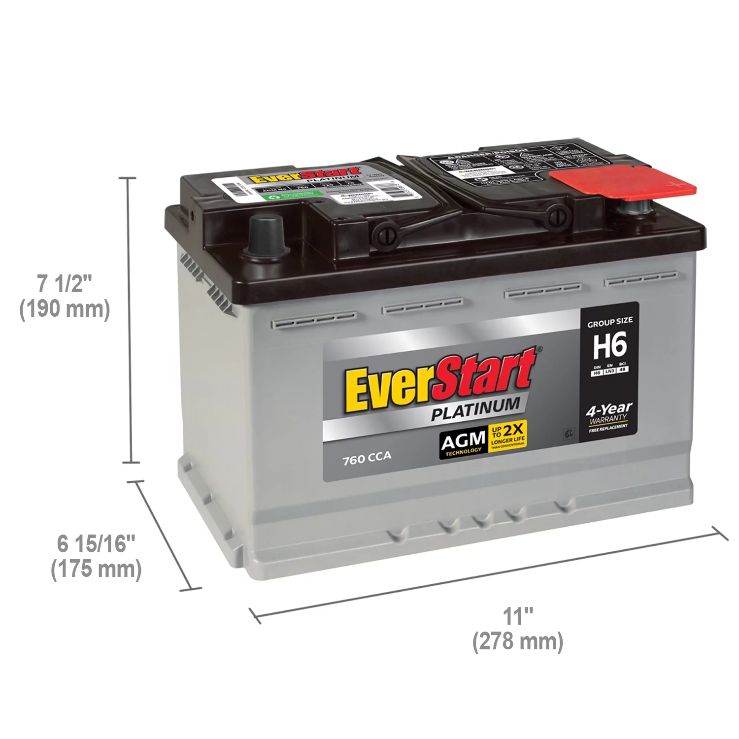 EverStart Platinum BOXED AGM Automotive Battery, Group Size H6 / LN3 / 48 12 Volt, 760 CCA