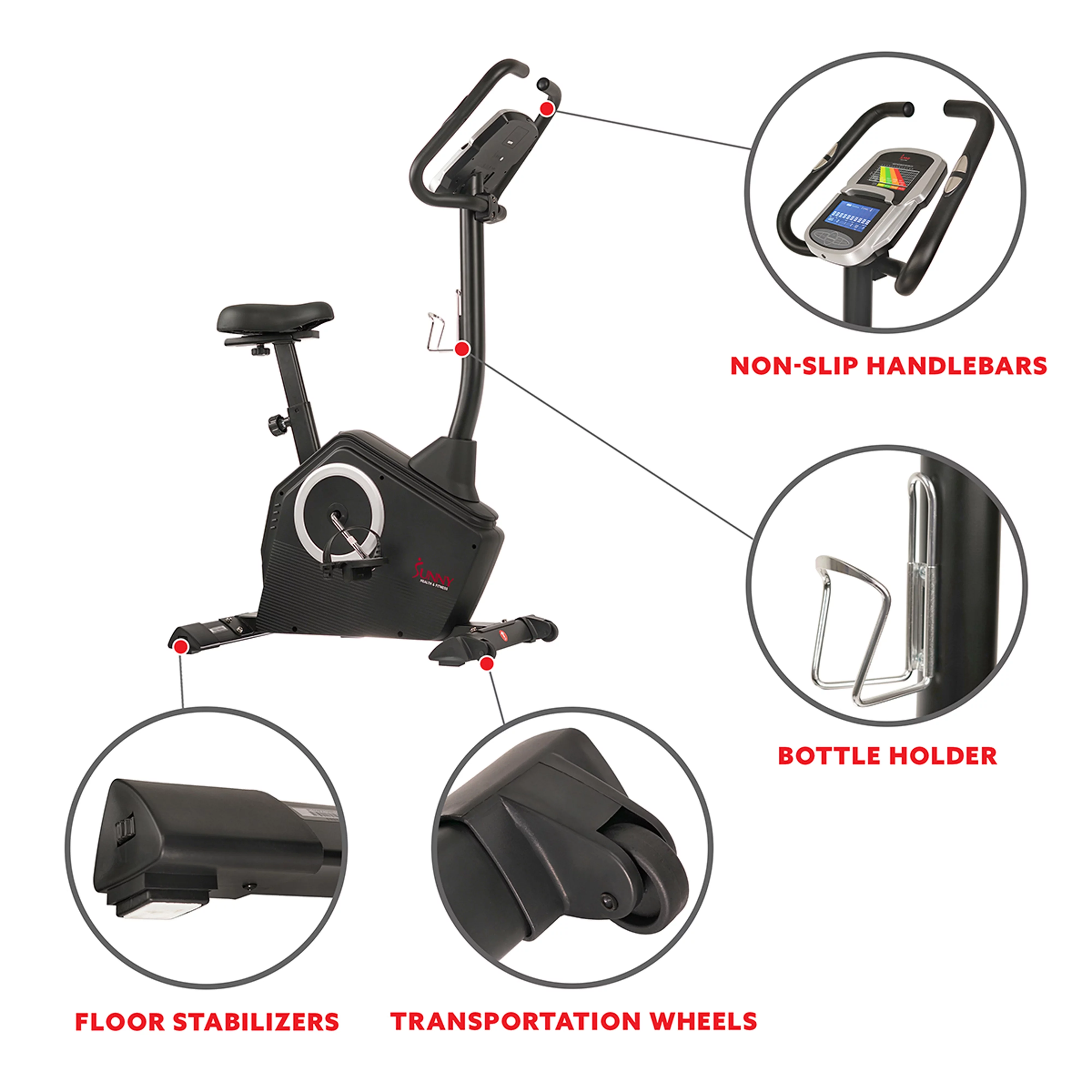 Sunny Health & Fitness Magnetic Upright Exercise Bike w/ LCD, Pulse Monitor, Stationary Cycling and Indoor Home Workouts SF-B2883